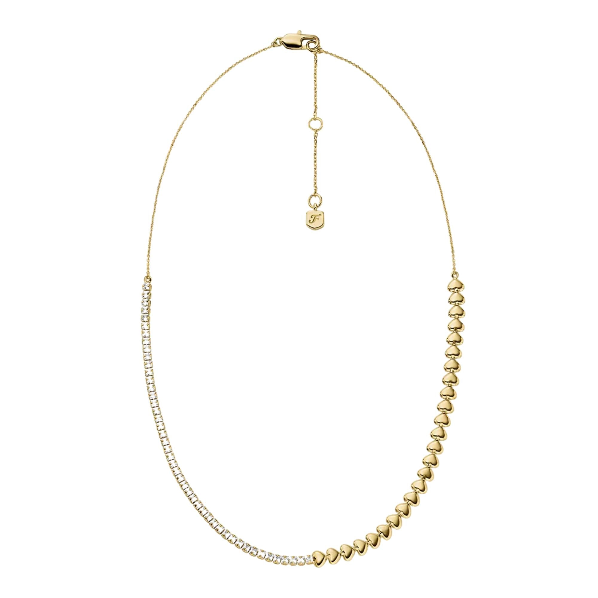 Fossil Sutton Love-All Gold-Tone Brass Heart Link Tennis Women's Necklace JA7302710