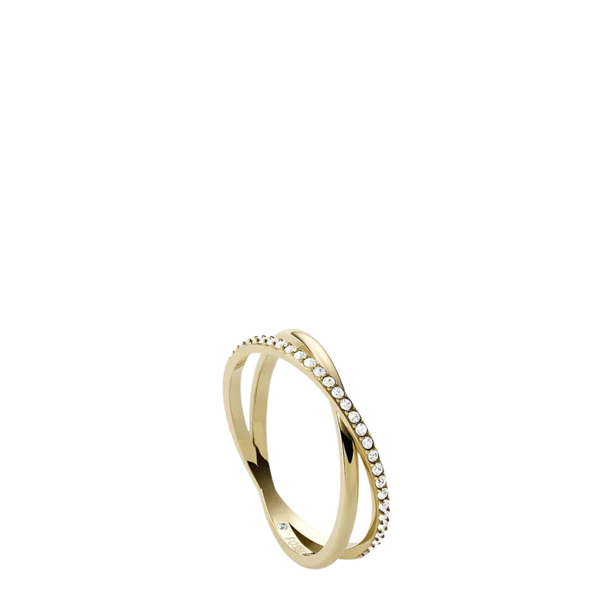 Fossil Ellis Pavé Glitz Gold-Tone Stainless Steel Band Women's Ring JF03752710