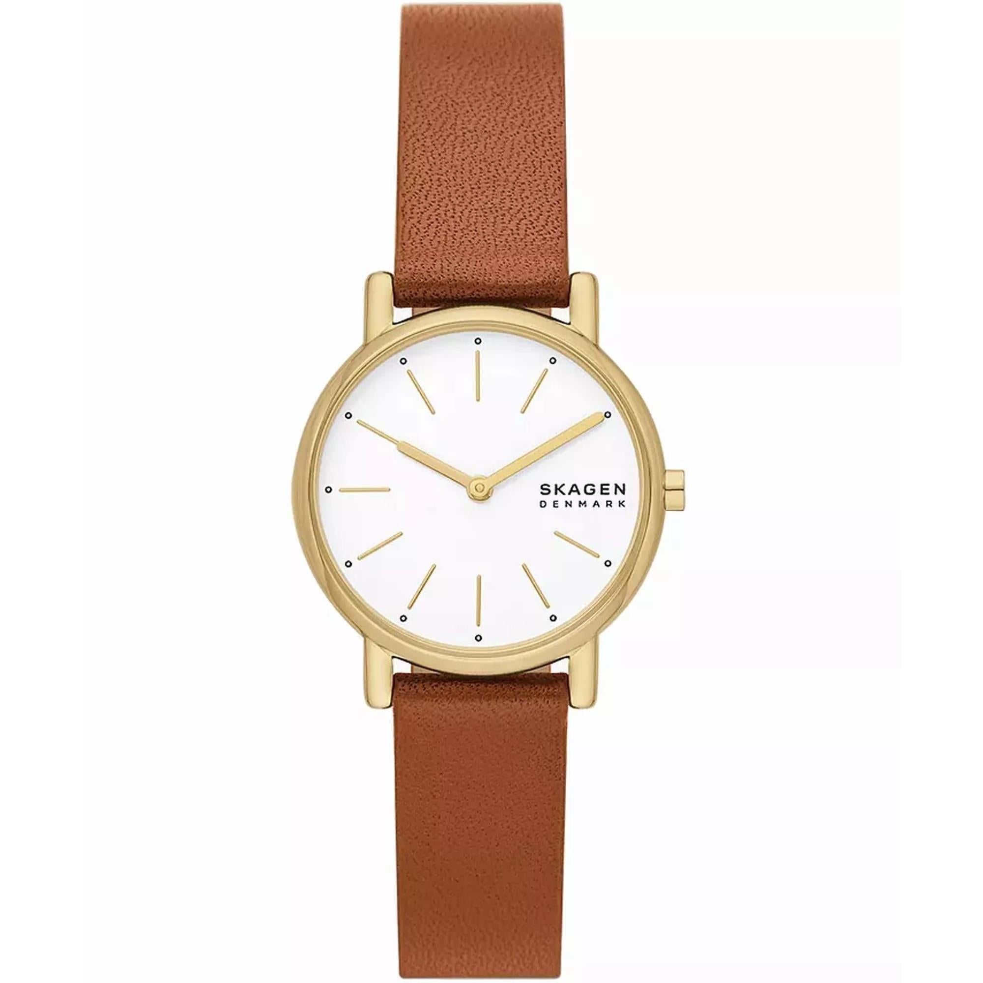 Skagen Signatur Lille Quartz White Dial Leather Strap Women's Watch SKW3121