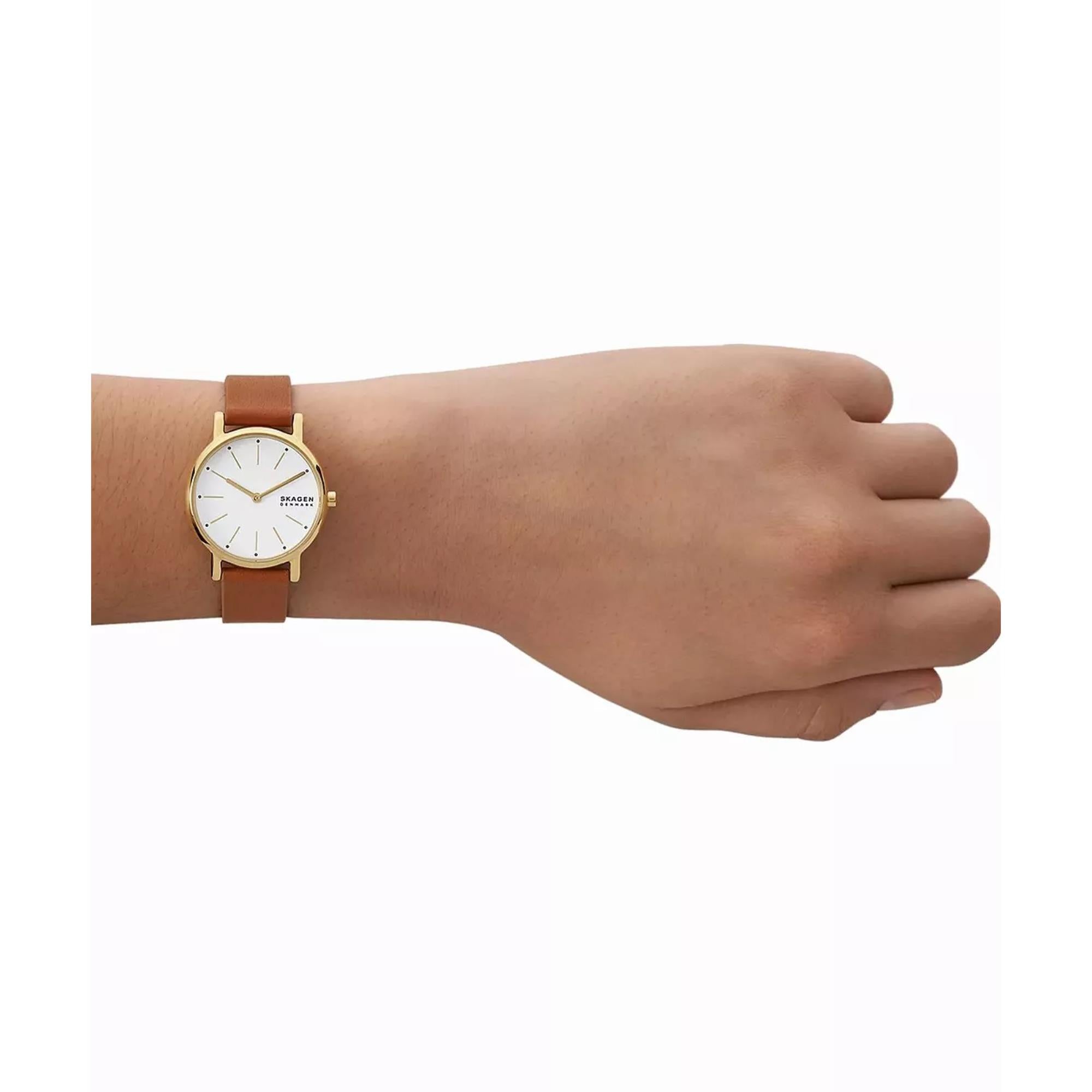 Skagen Signatur Lille Quartz White Dial Leather Strap Women's Watch SKW3121