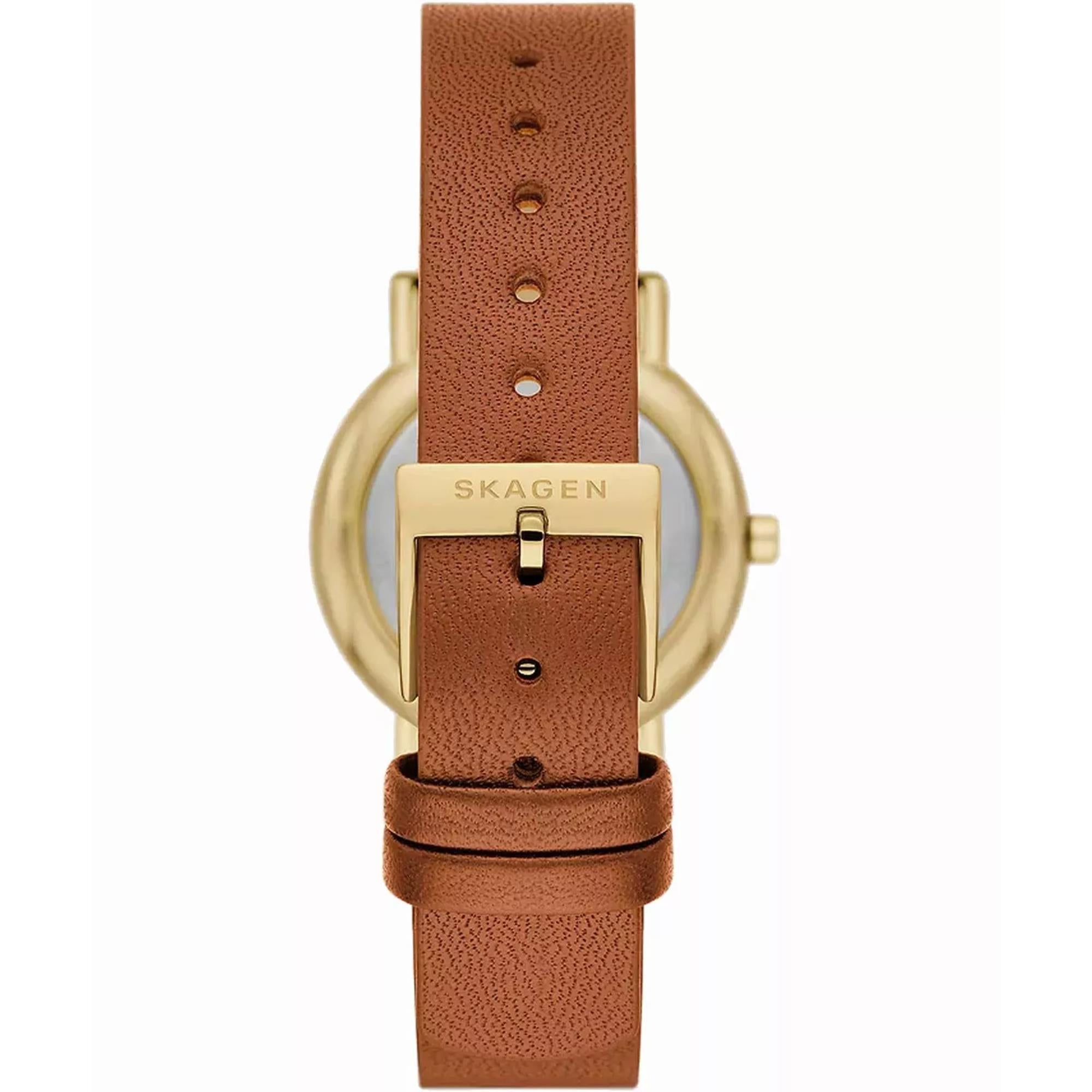 Skagen Signatur Lille Quartz White Dial Leather Strap Women's Watch SKW3121