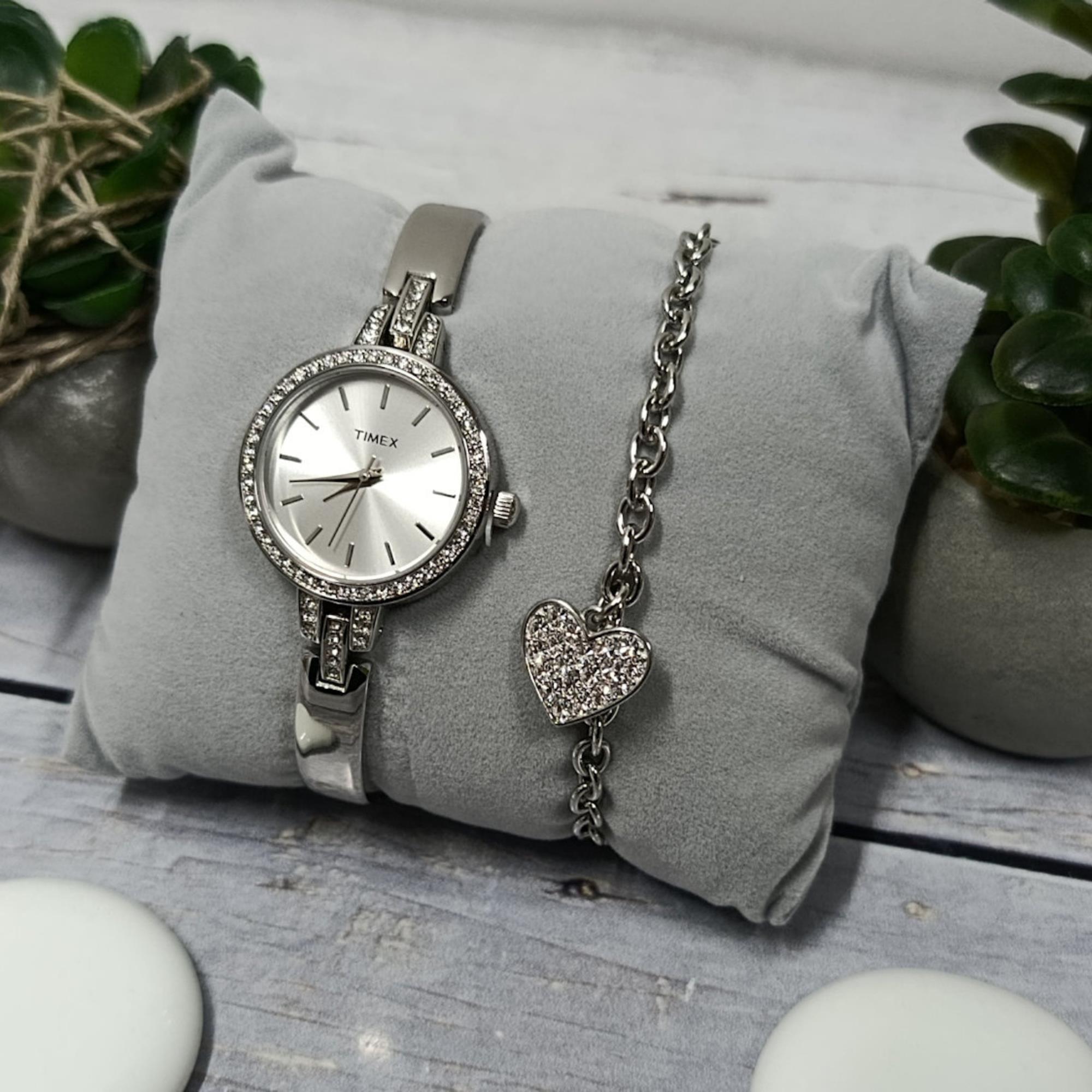 Timex Trend Aveline Silver Dial Steel Strap Women's Set Watch TWG067700