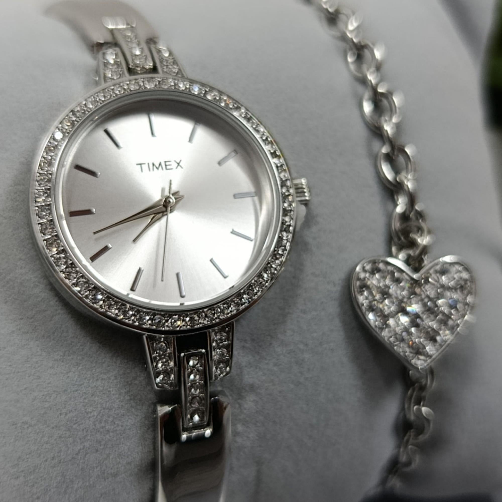 Timex Trend 28mm Silver Dial Steel Ladies Quartz Set Watch TWG067700
