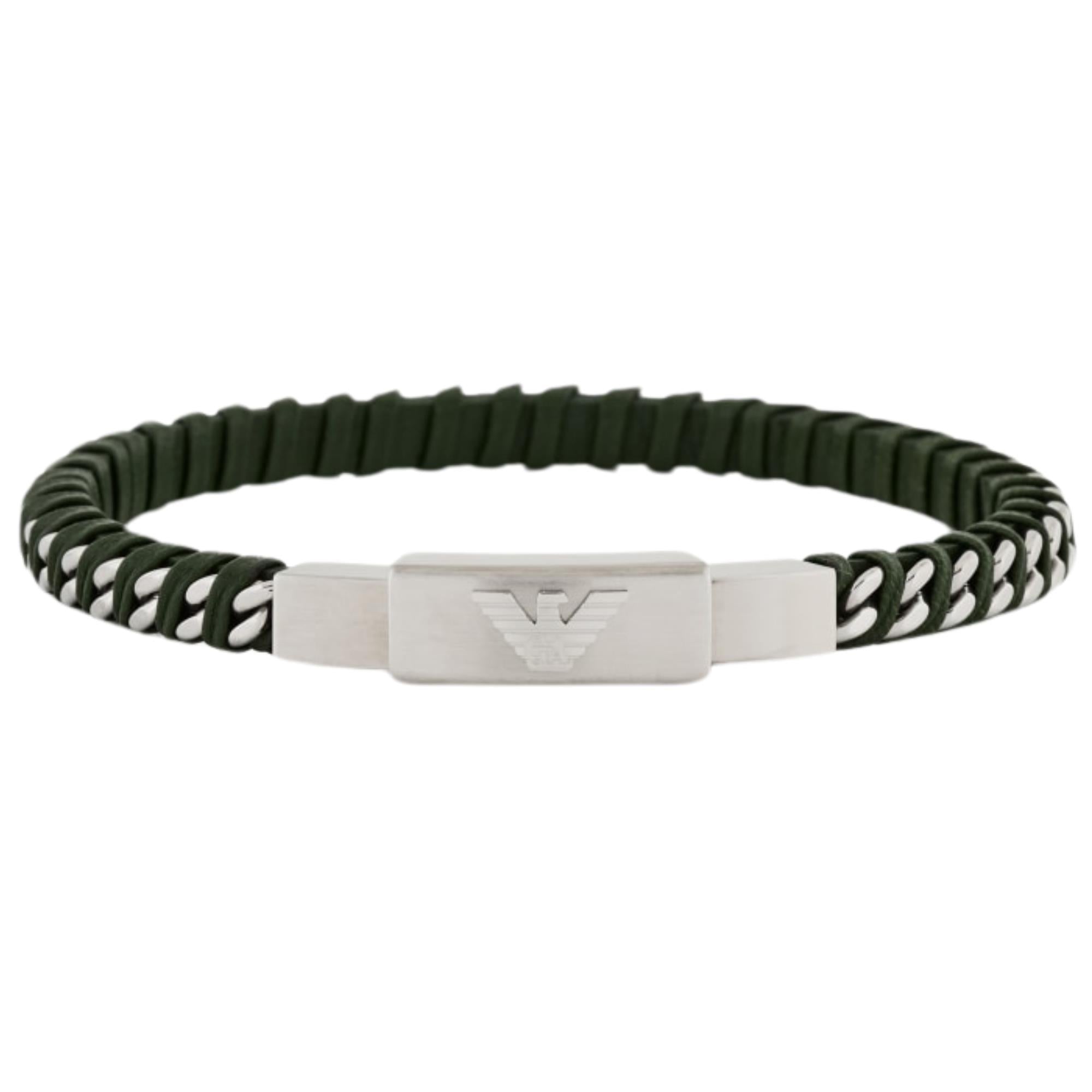Emporio Armani Stainless Steel Leather ID Men's Bracelet EGS3320040
