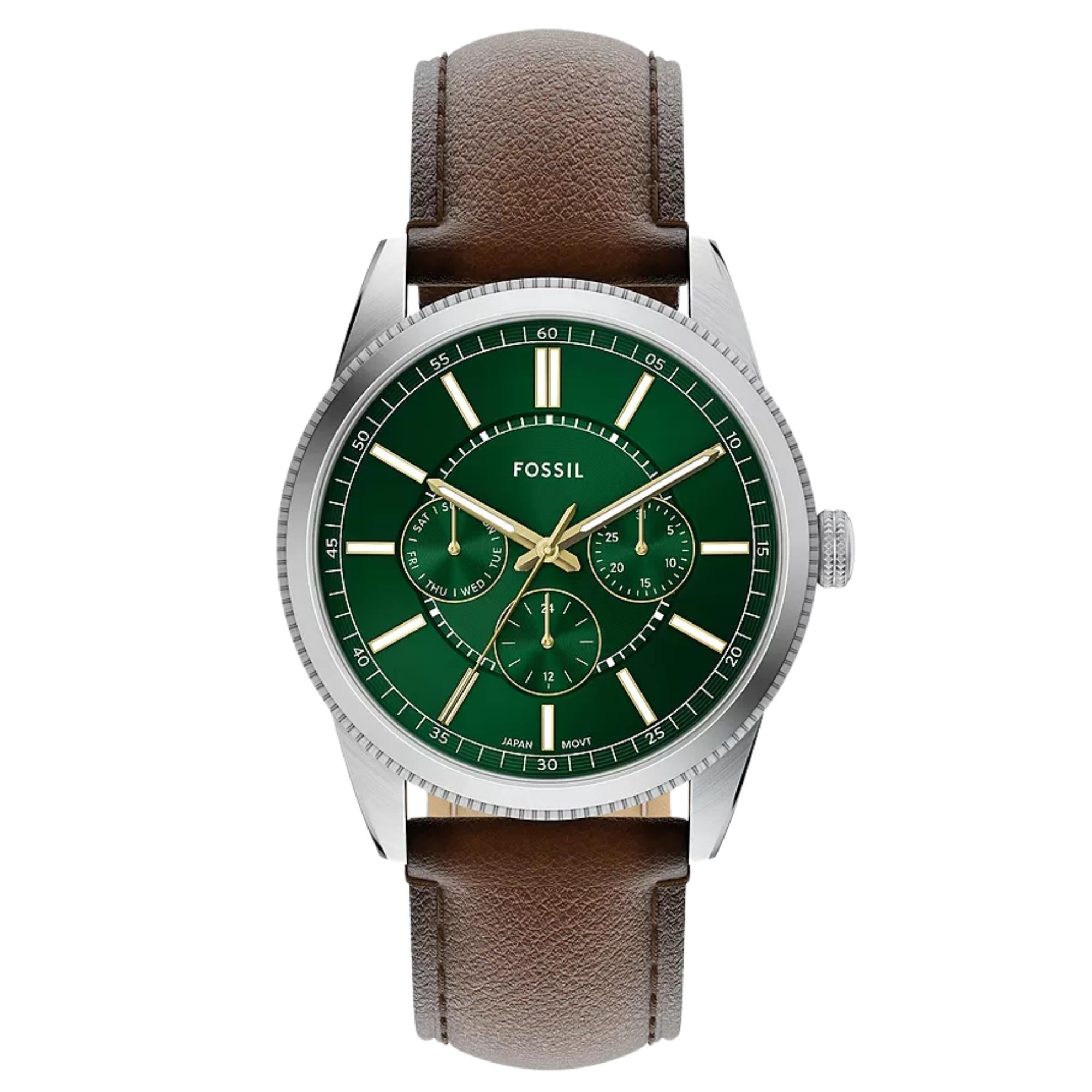 Fossil Pearson 42mm Chronograph Green Dial Leather Mens Quartz Watch FS6137