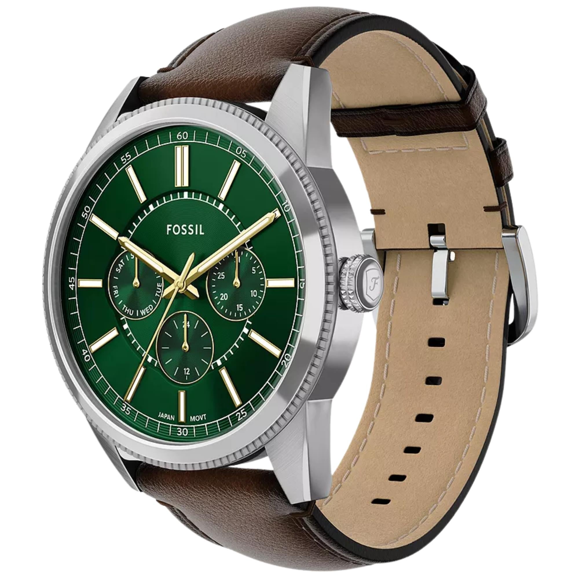 Fossil Pearson 42mm Chronograph Green Dial Leather Mens Quartz Watch FS6137