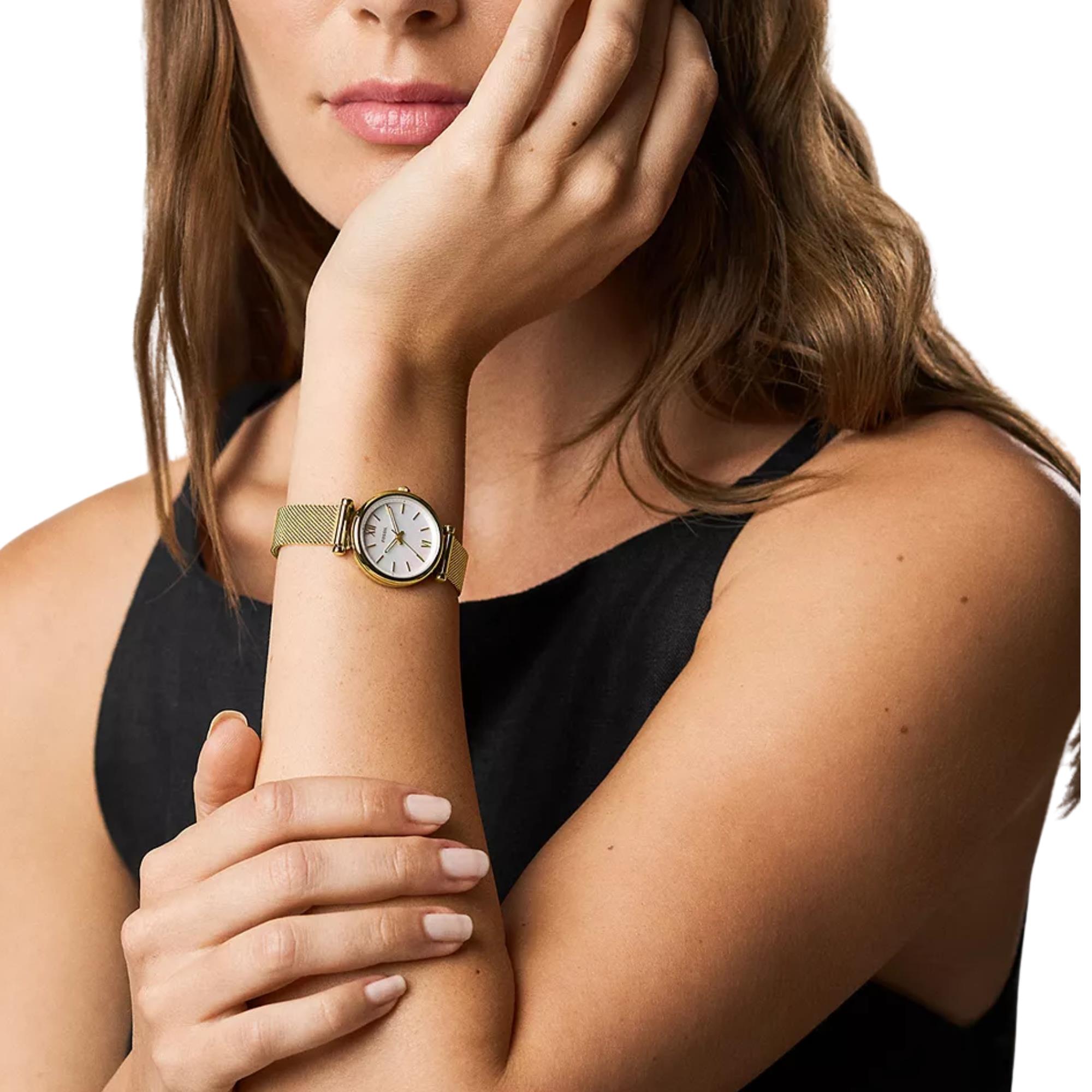 Fossil Carlie Mini Quartz Mother of Pearl Dial Steel Strap Women's Watch ES5462