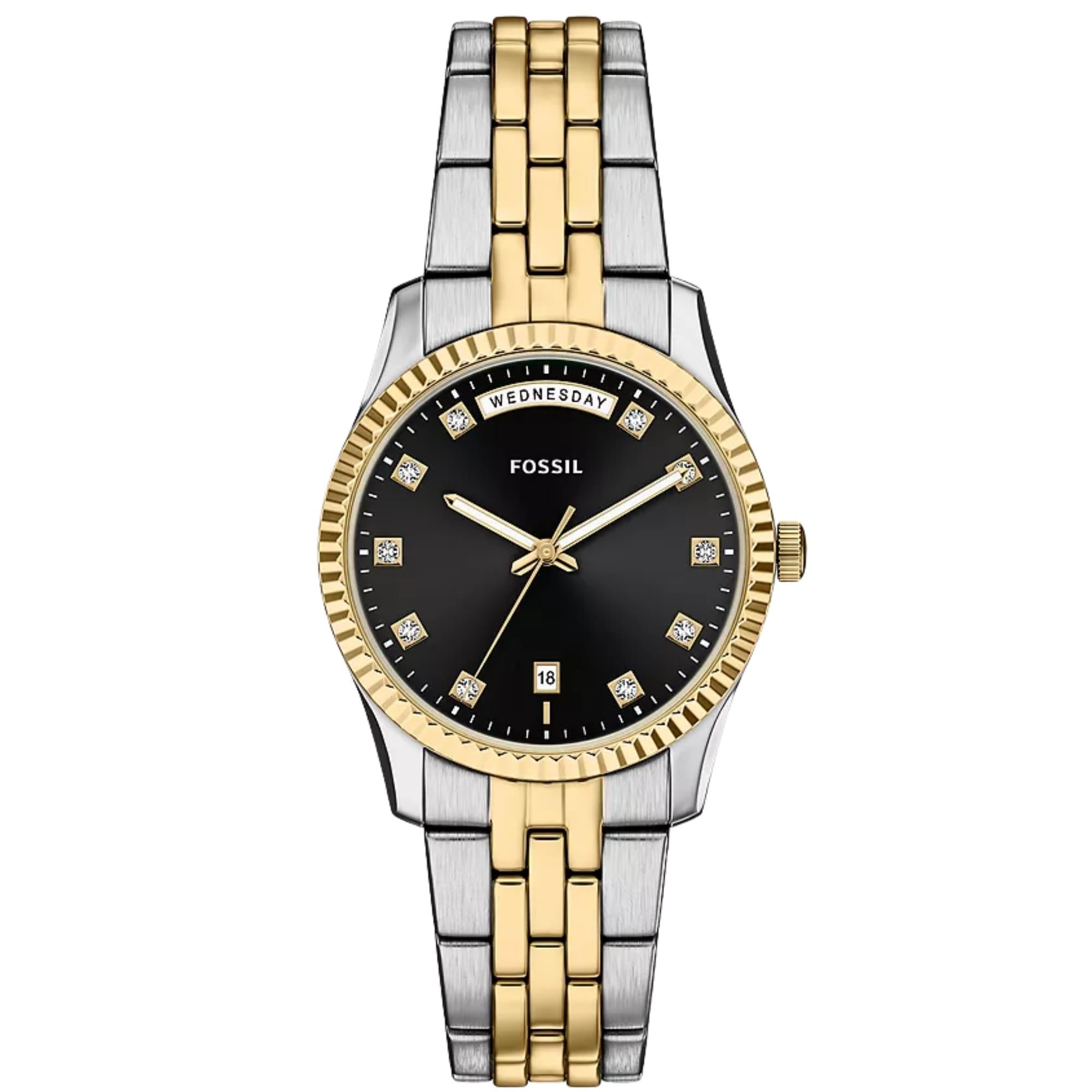 Fossil Scarlette Quartz Black Dial Steel Strap Women's Watch ES5458