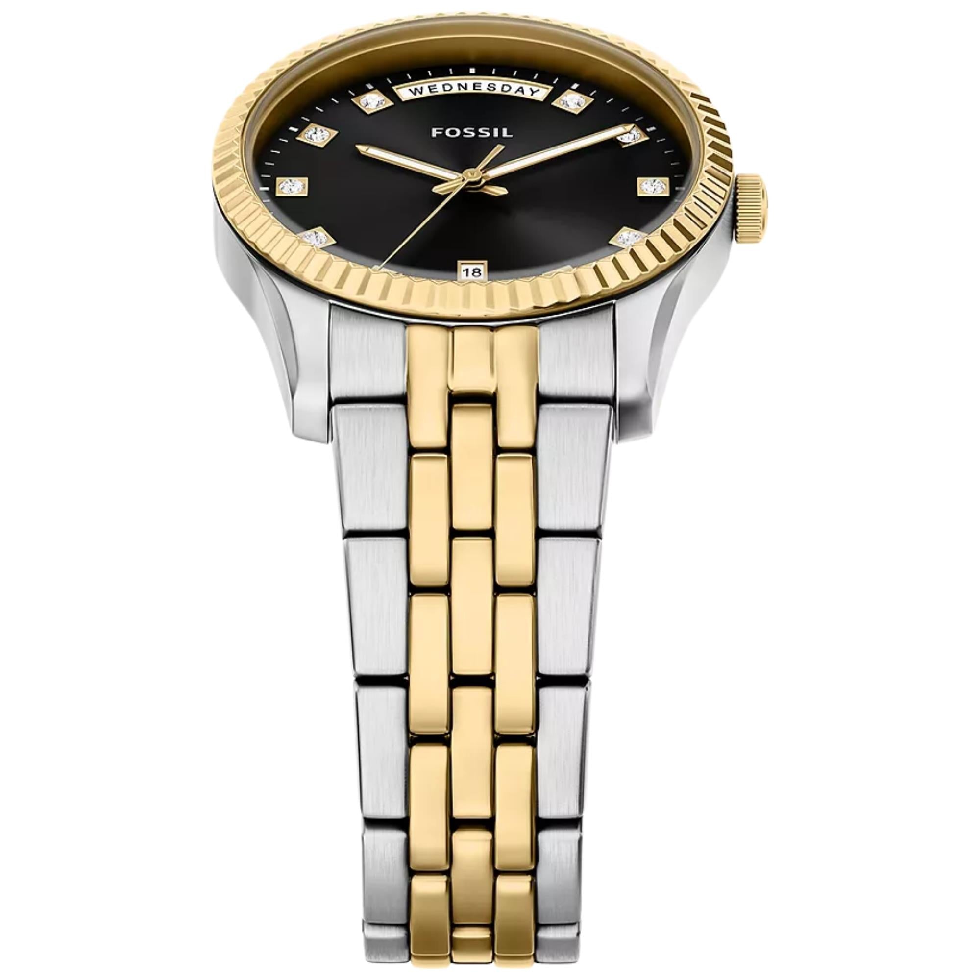 Fossil Scarlette Quartz Black Dial Steel Strap Women's Watch ES5458