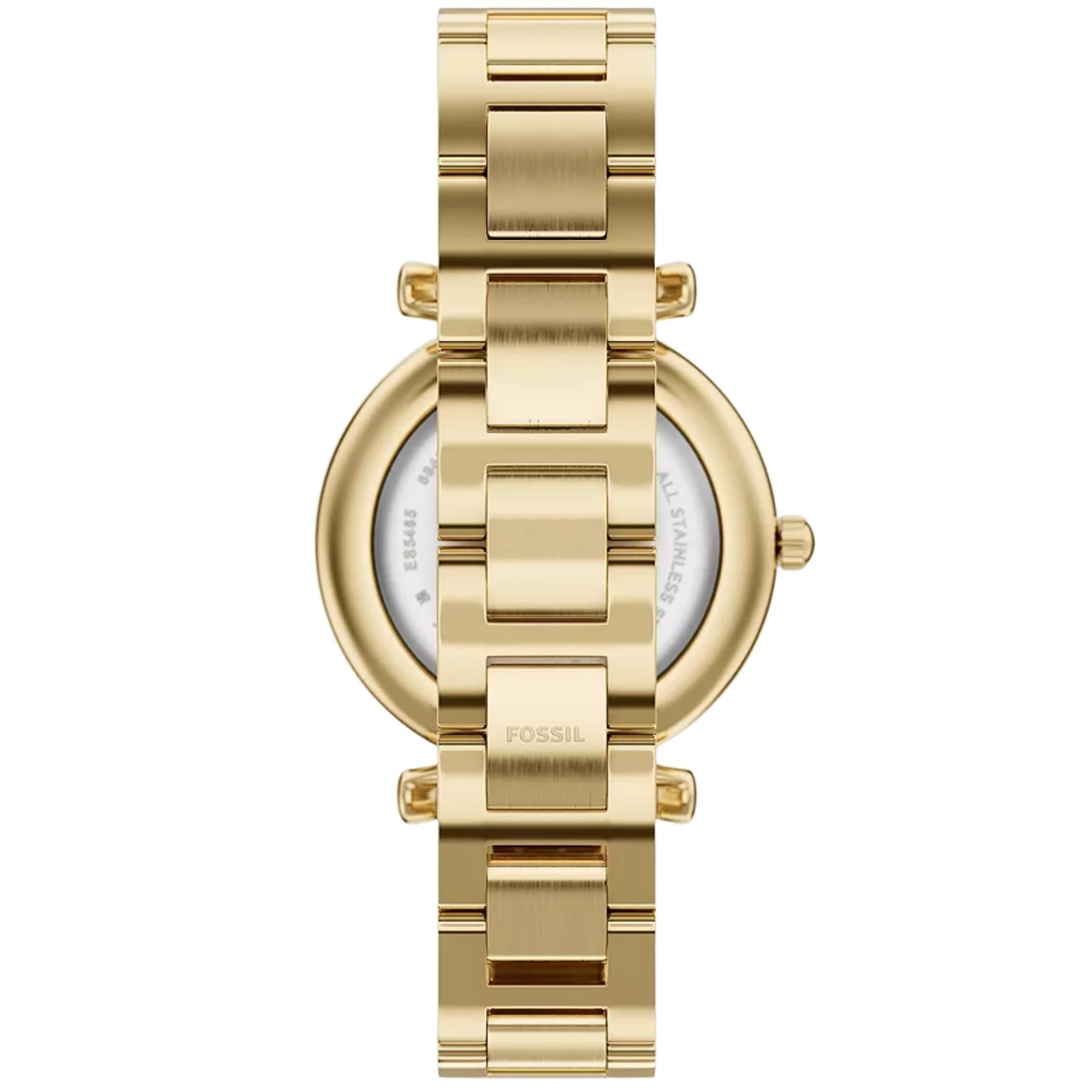 Fossil Carlie 35mm Gold Dial Steel Ladies Quartz Watch ES5465