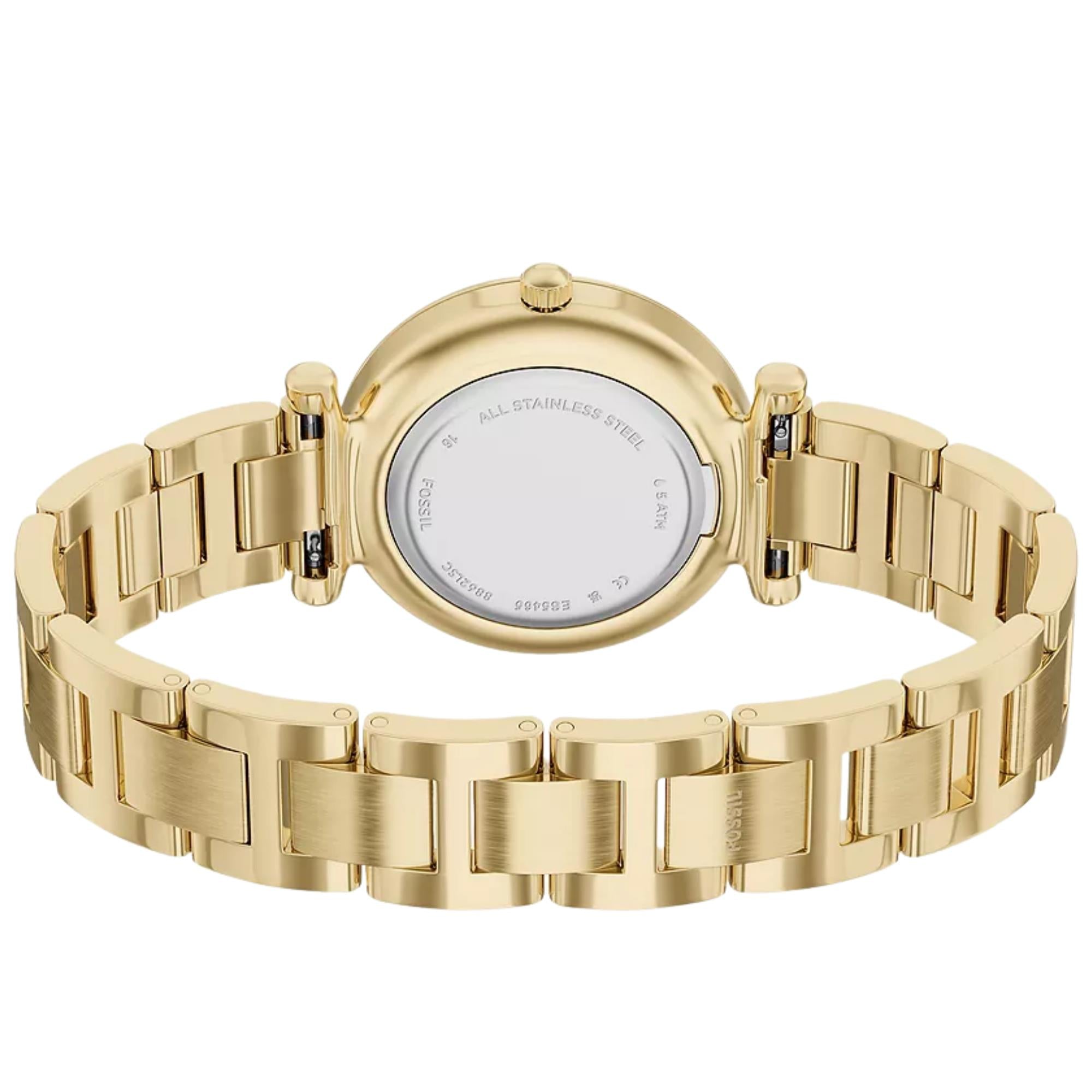 Fossil Carlie 35mm Gold Dial Steel Ladies Quartz Watch ES5465