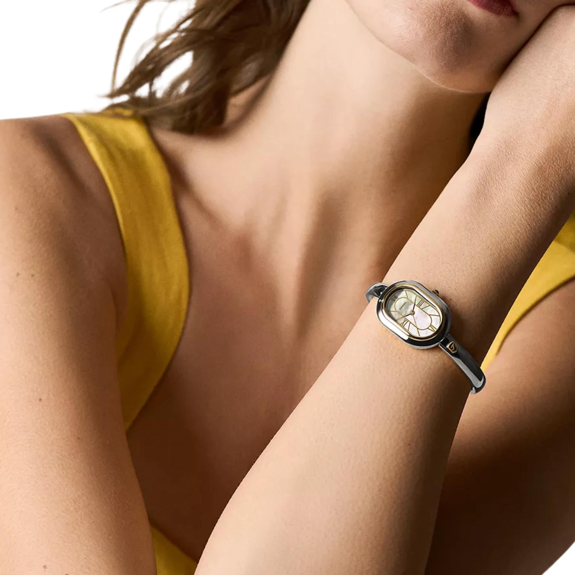 Fossil Sloan Quartz Mother of Pearl Dial Steel Strap Women's Bangle Watch ES5455