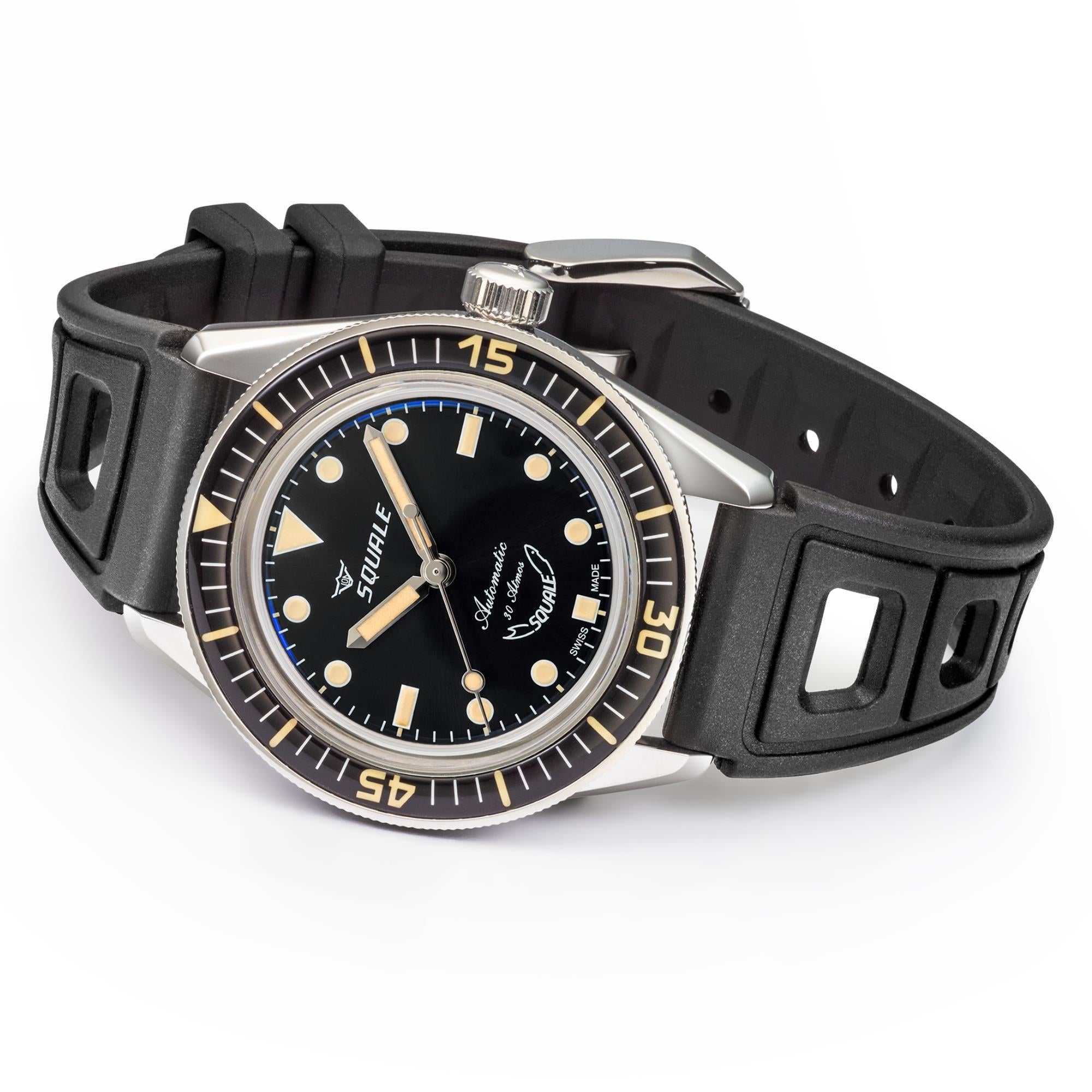 Squale SUB-37 Legend Black Dial Rubber Strap Men's Watch SUB-37BKBK.RBK