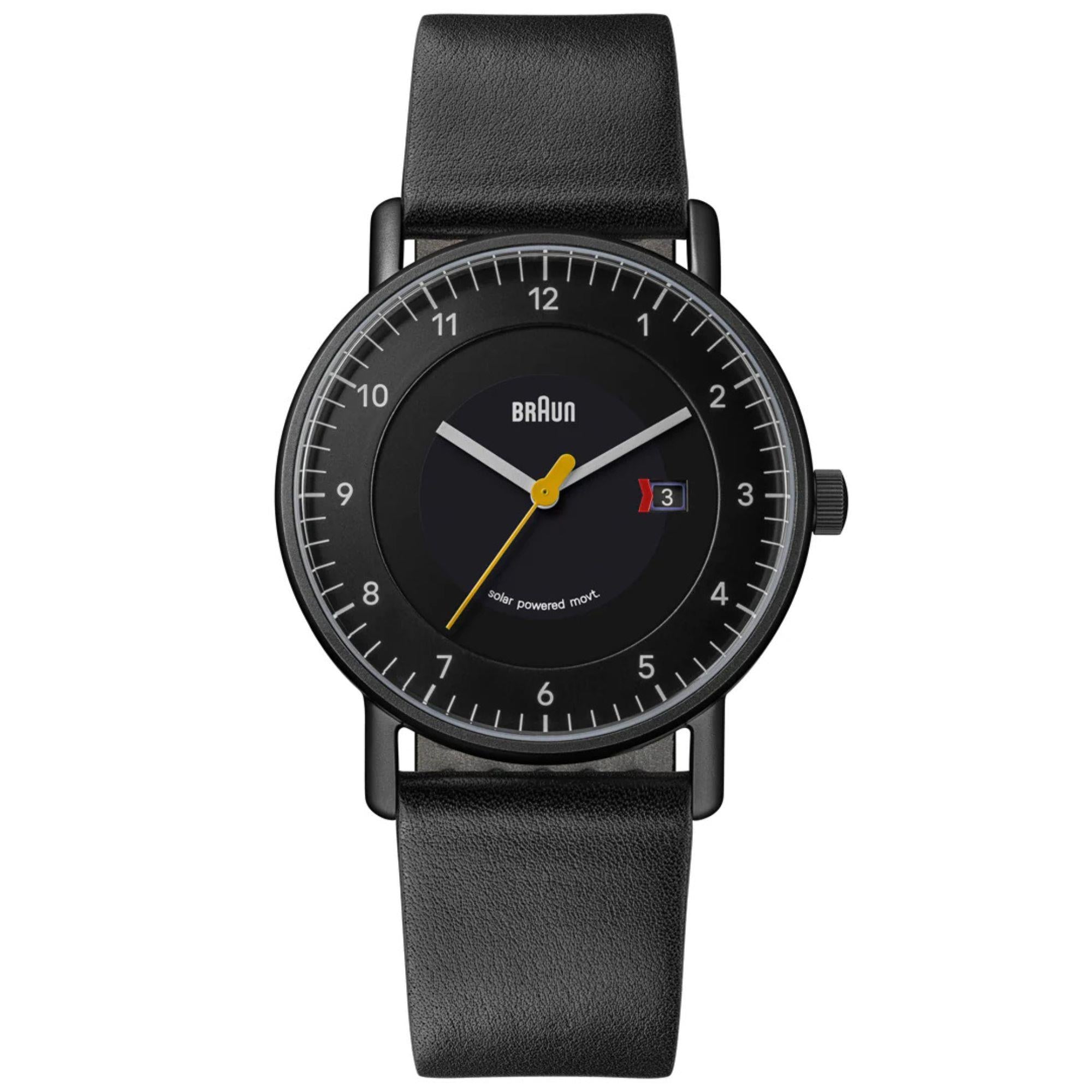 Braun Solar Powered Date Black Dial Leather Strap Men's Watch BN0301BKBKG