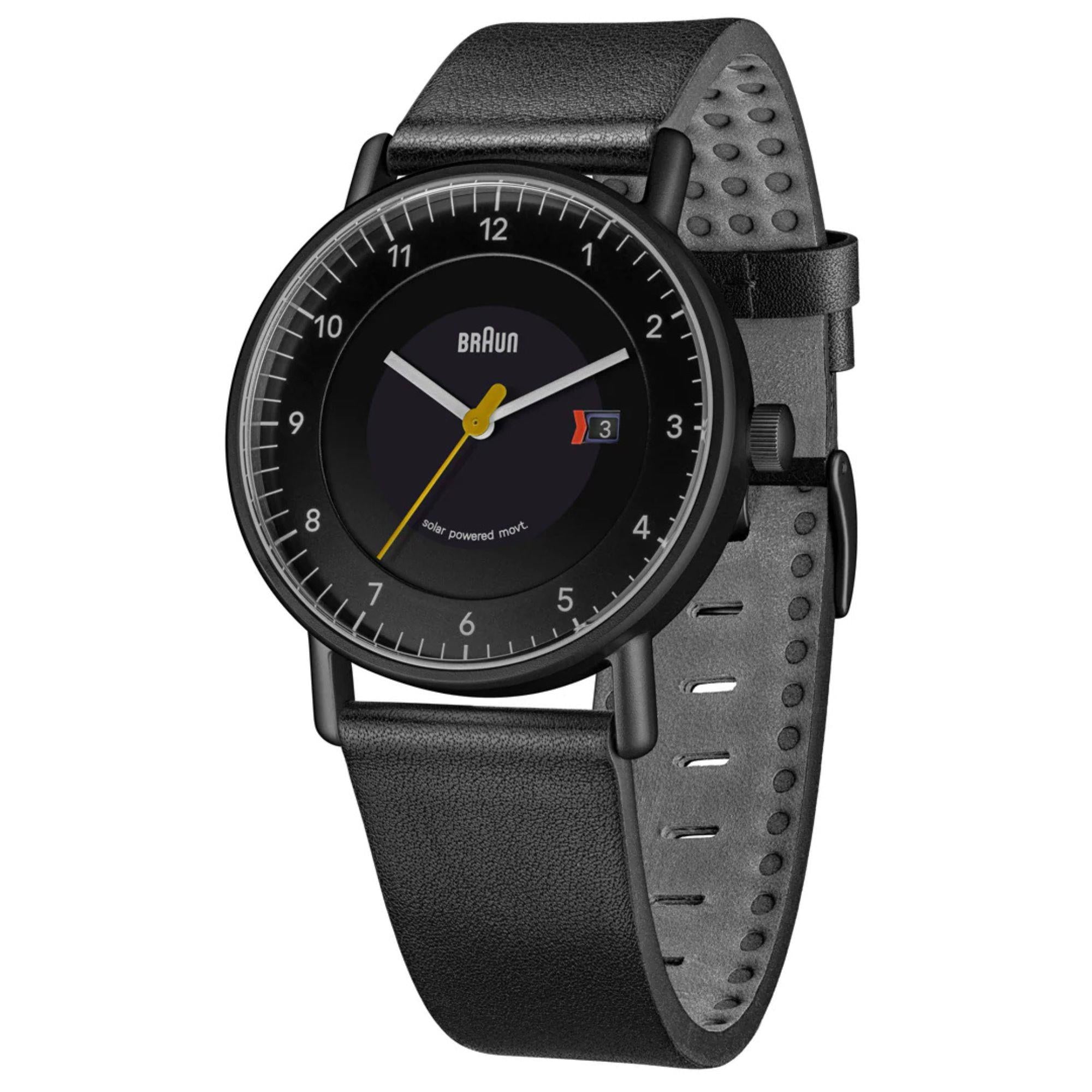 Braun Solar Powered Date Black Dial Leather Strap Men's Watch BN0301BKBKG