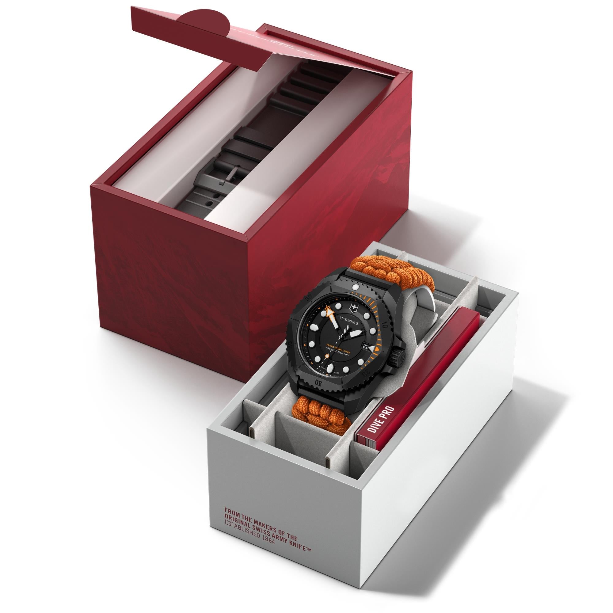 Victorinox Dive Pro 242069.1 watch displayed in premium red and white gift box packaging