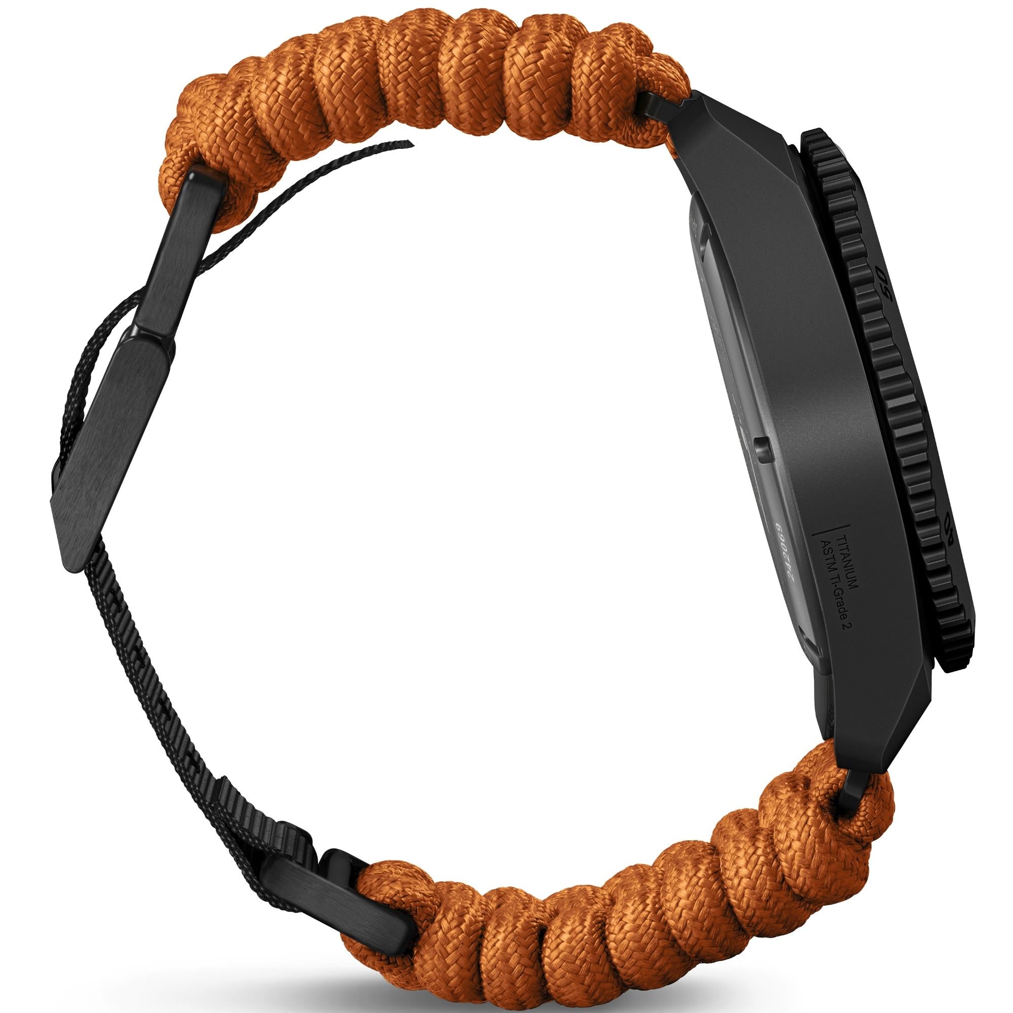 Victorinox Dive Pro 43mm Quartz titanium matt black dial orange paracord watch 242069.1 side profile