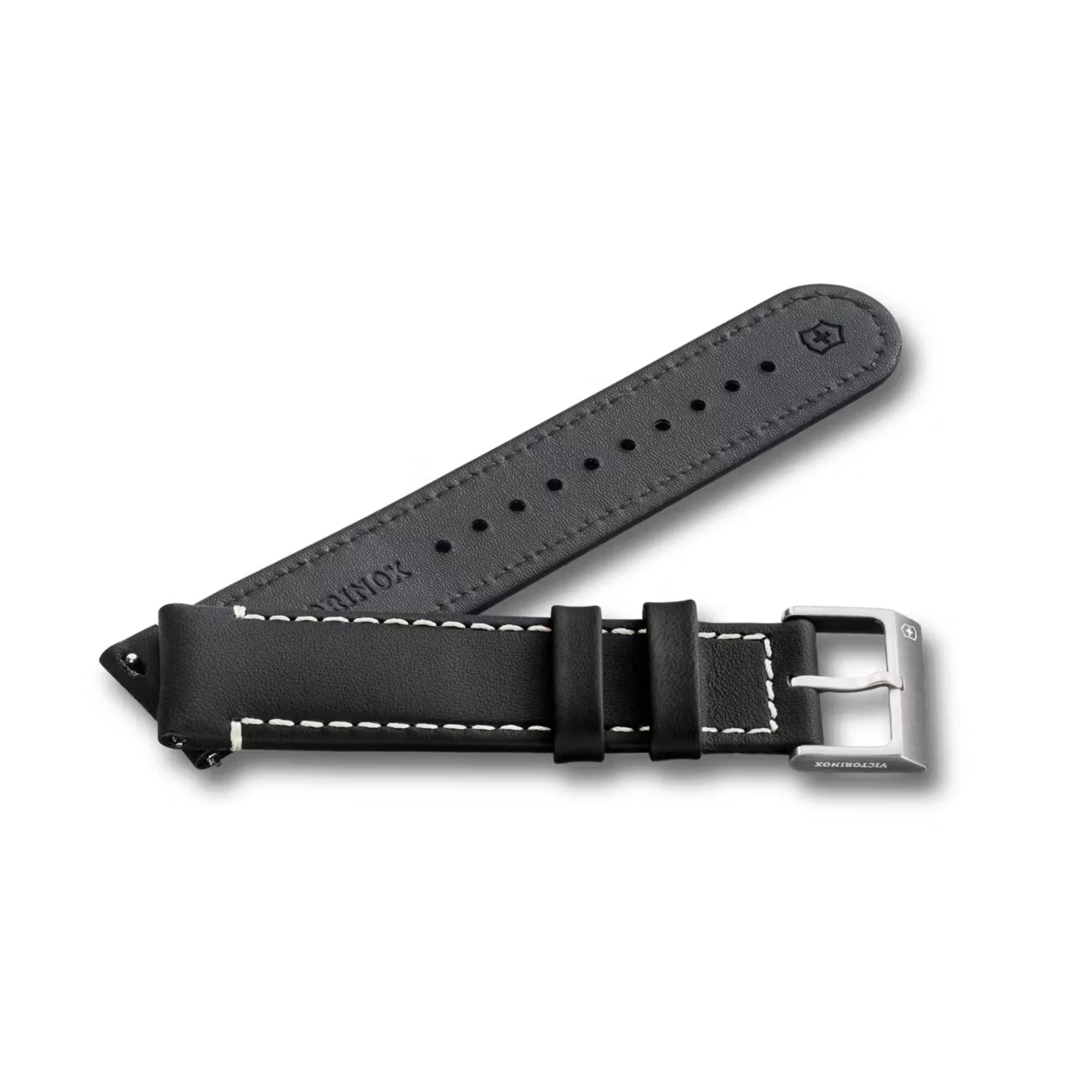Victorinox Genuine Leather 21mm Black Watch Strap D2 V.60063