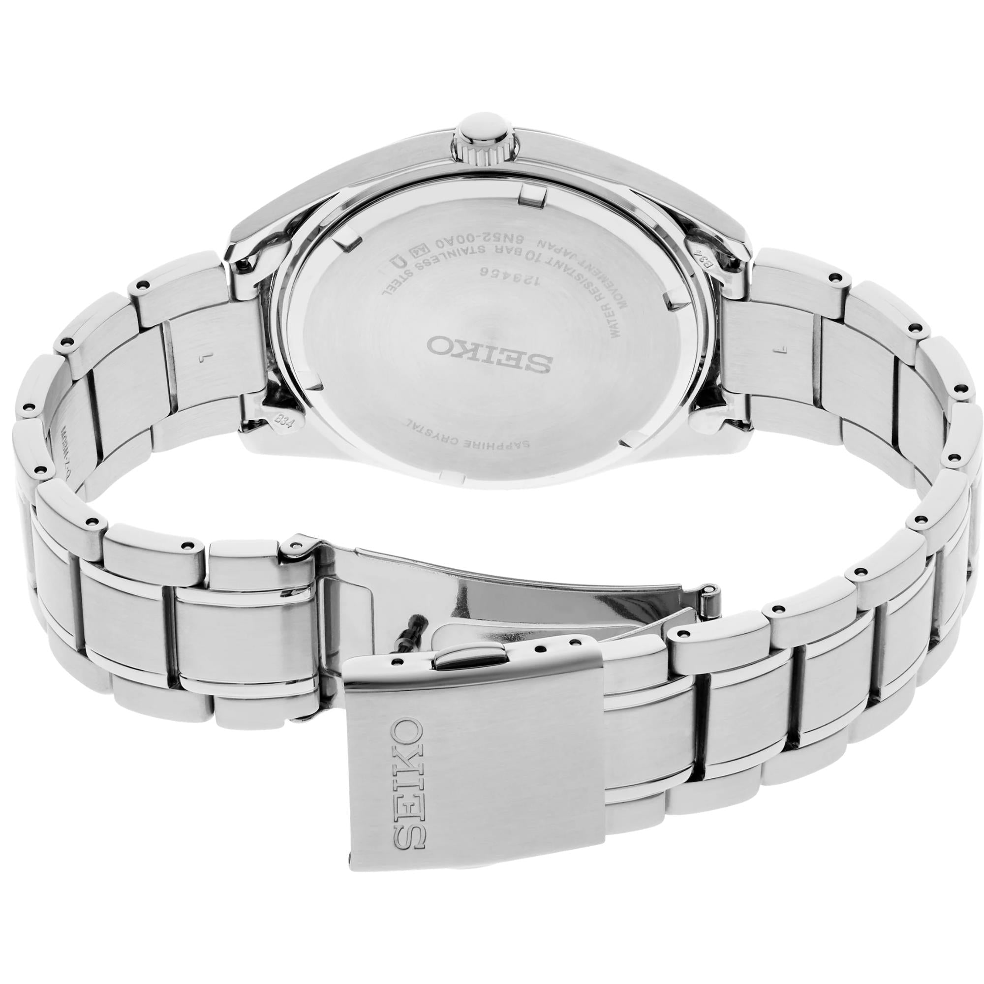 Seiko SUR527P1 stainless steel bracelet and three-fold clasp detail