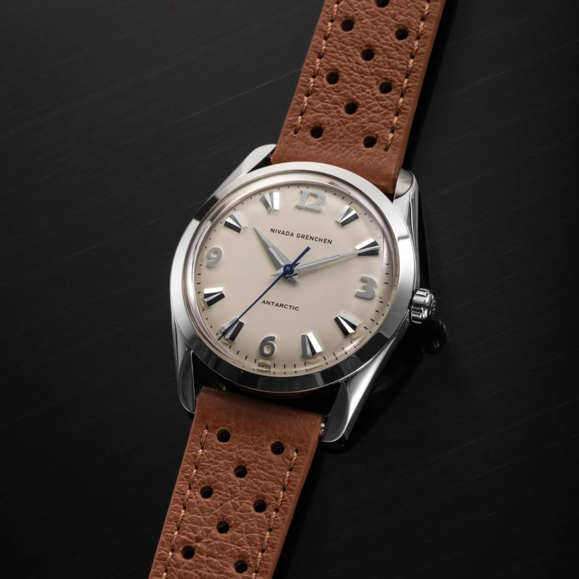 Nivada Grenchen Antarctic 35mm Eggshell White Dial Leather Mens Manual-Wind Watch 35004M41