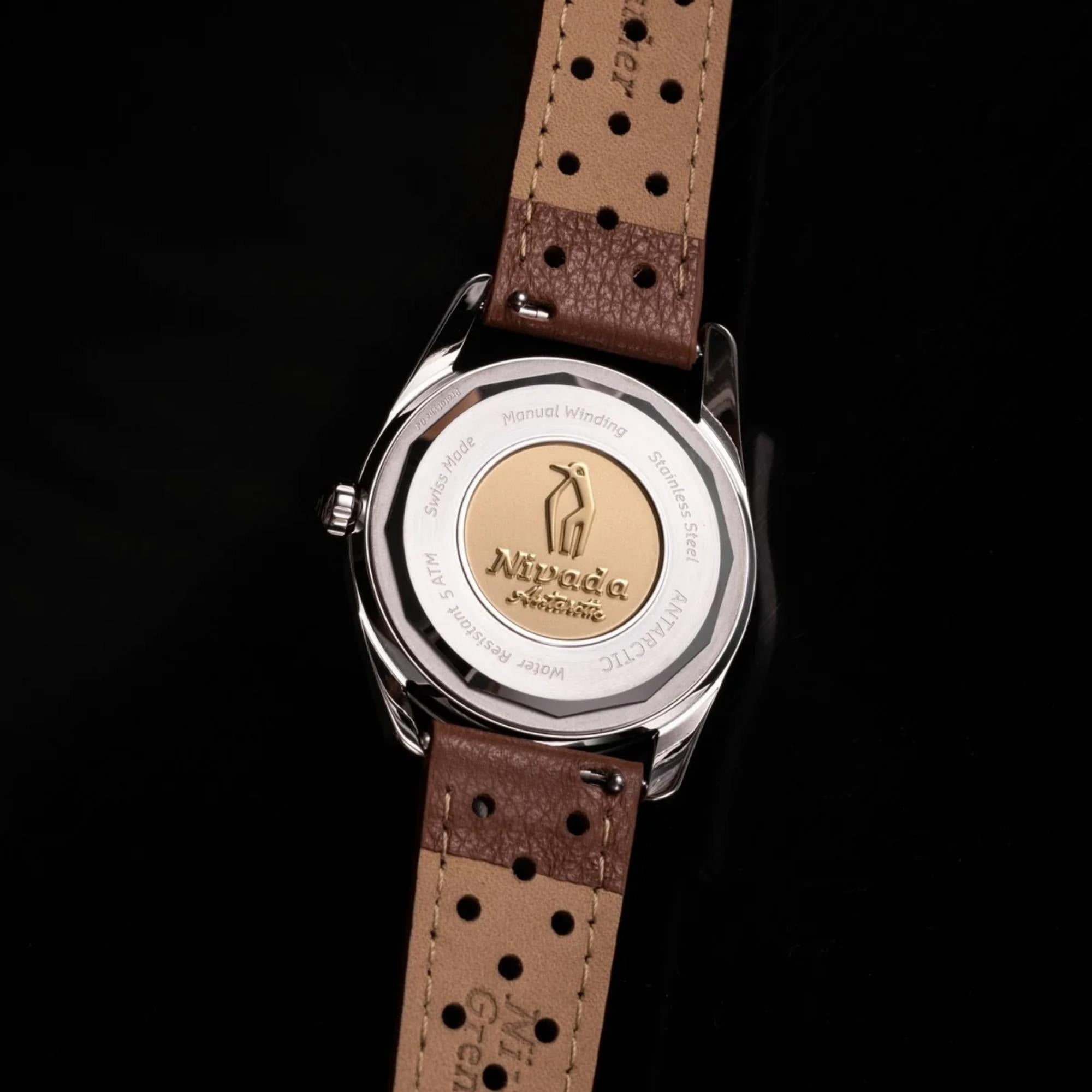 Nivada Grenchen Antarctic 35mm Eggshell White Dial Leather Mens Manual-Wind Watch 35004M41
