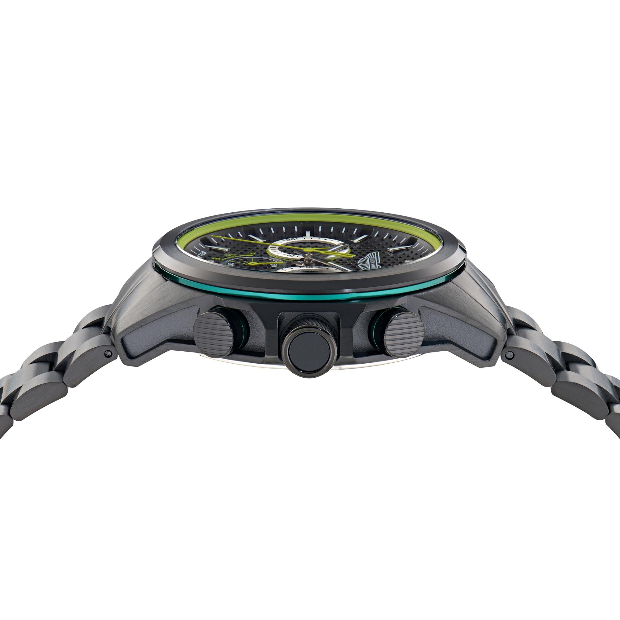 Aston Martin Thrill HLC 44mm Chronograph IP Black RSST Case Black Dial IP Black RSST Bracelet Mens Solar Watch MTRH2S601