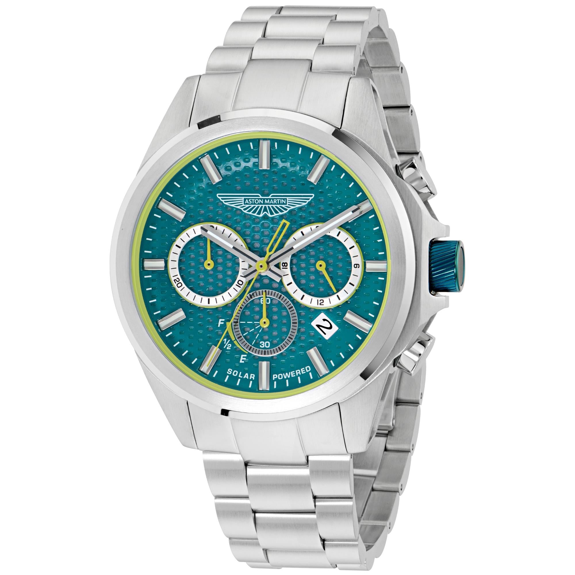 Aston Martin Thrill HLC 44mm Chronograph RSST Case Podium Green Dial RSST Bracelet Mens Solar Watch MTRH2S602
