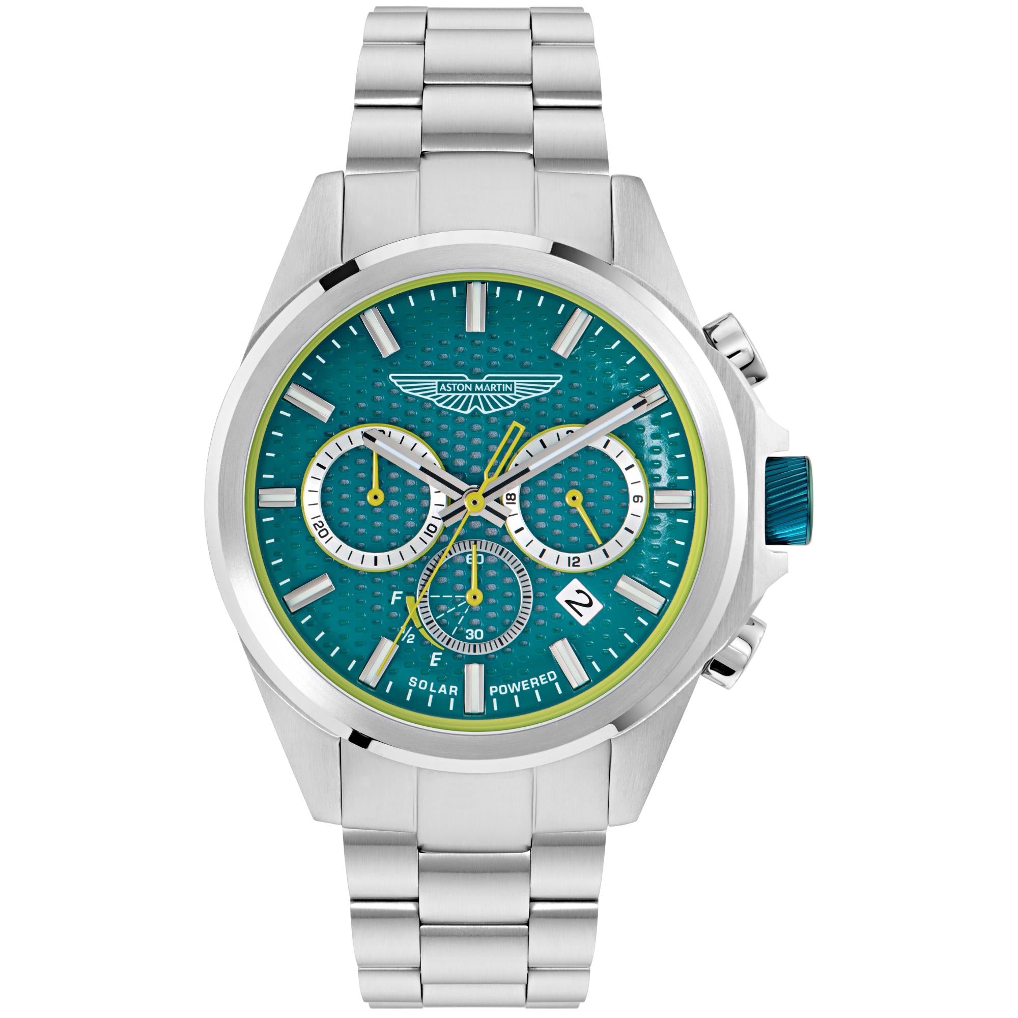 Aston Martin Thrill HLC 44mm Chronograph RSST Case Podium Green Dial RSST Bracelet Mens Solar Watch MTRH2S602