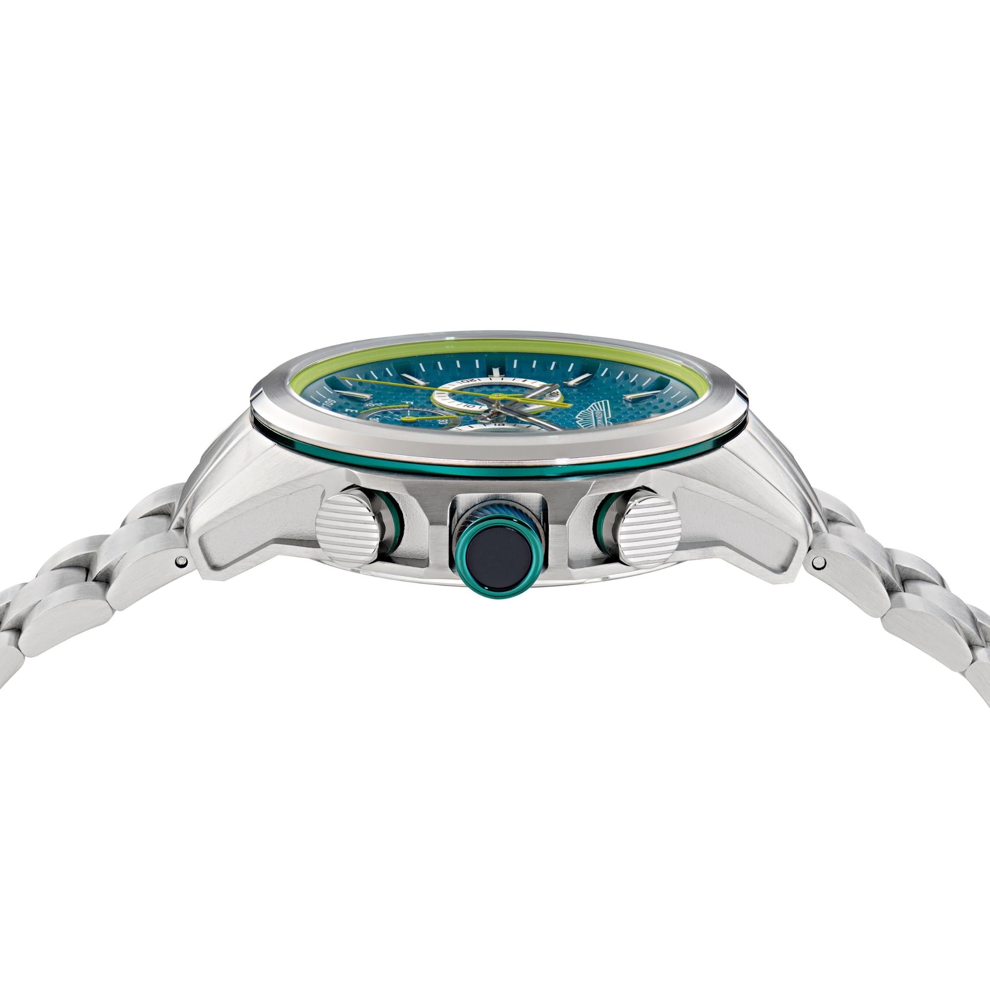 Aston Martin Thrill HLC 44mm Chronograph RSST Case Podium Green Dial RSST Bracelet Mens Solar Watch MTRH2S602