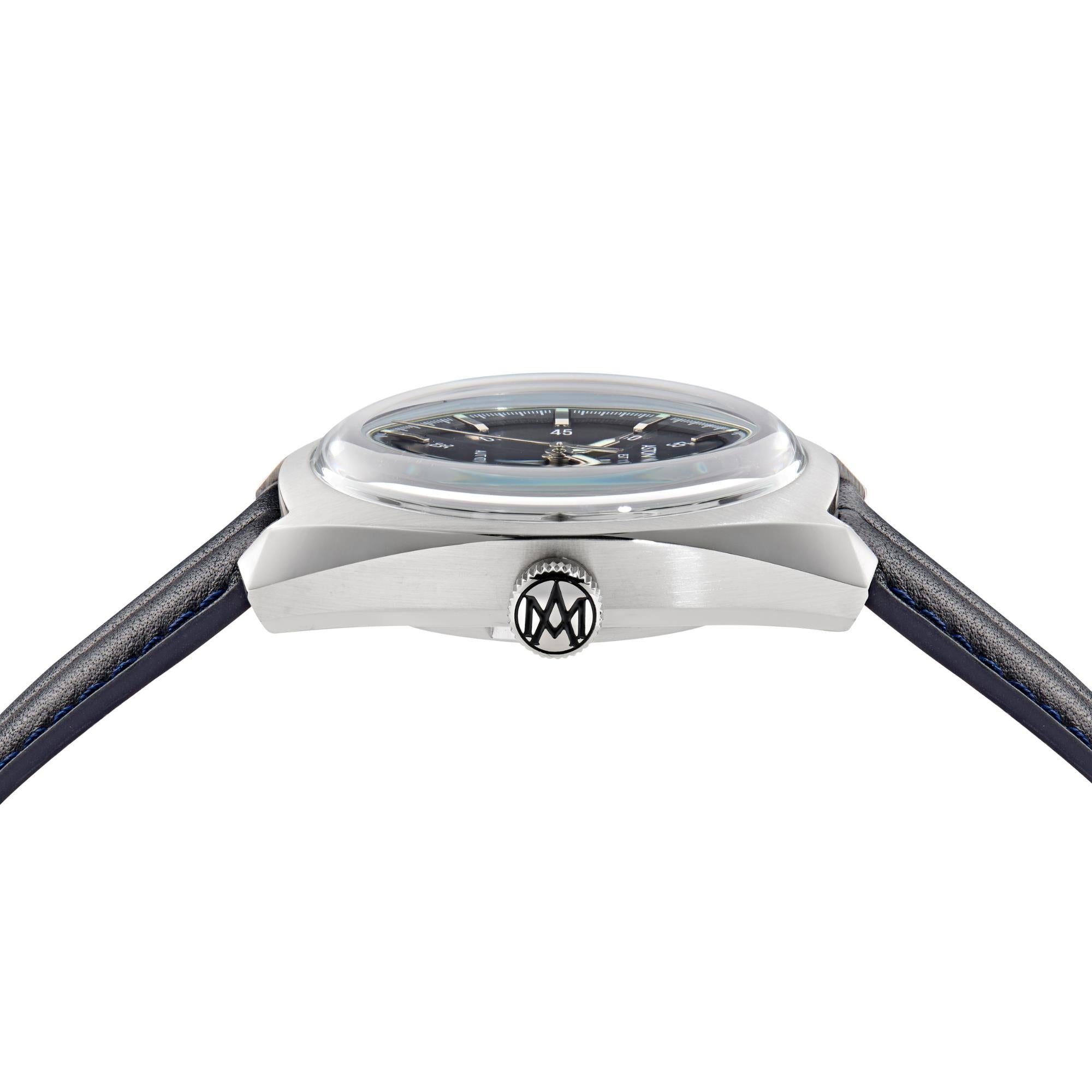 Aston Martin Timeless TS2 41mm RSST Case Blue Dial Blue Leather Strap Mens Automatic Watch MTTS2S604
