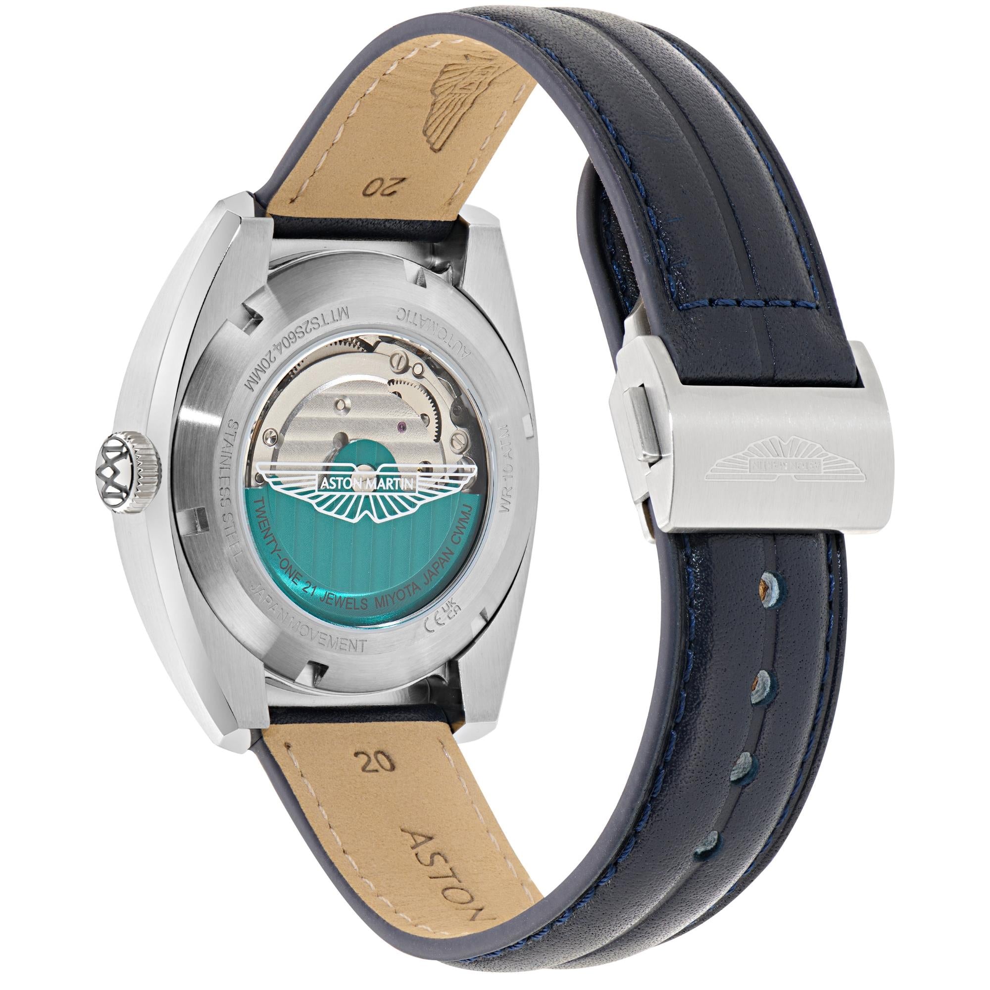 Aston Martin Timeless TS2 41mm RSST Case Blue Dial Blue Leather Strap Mens Automatic Watch MTTS2S604