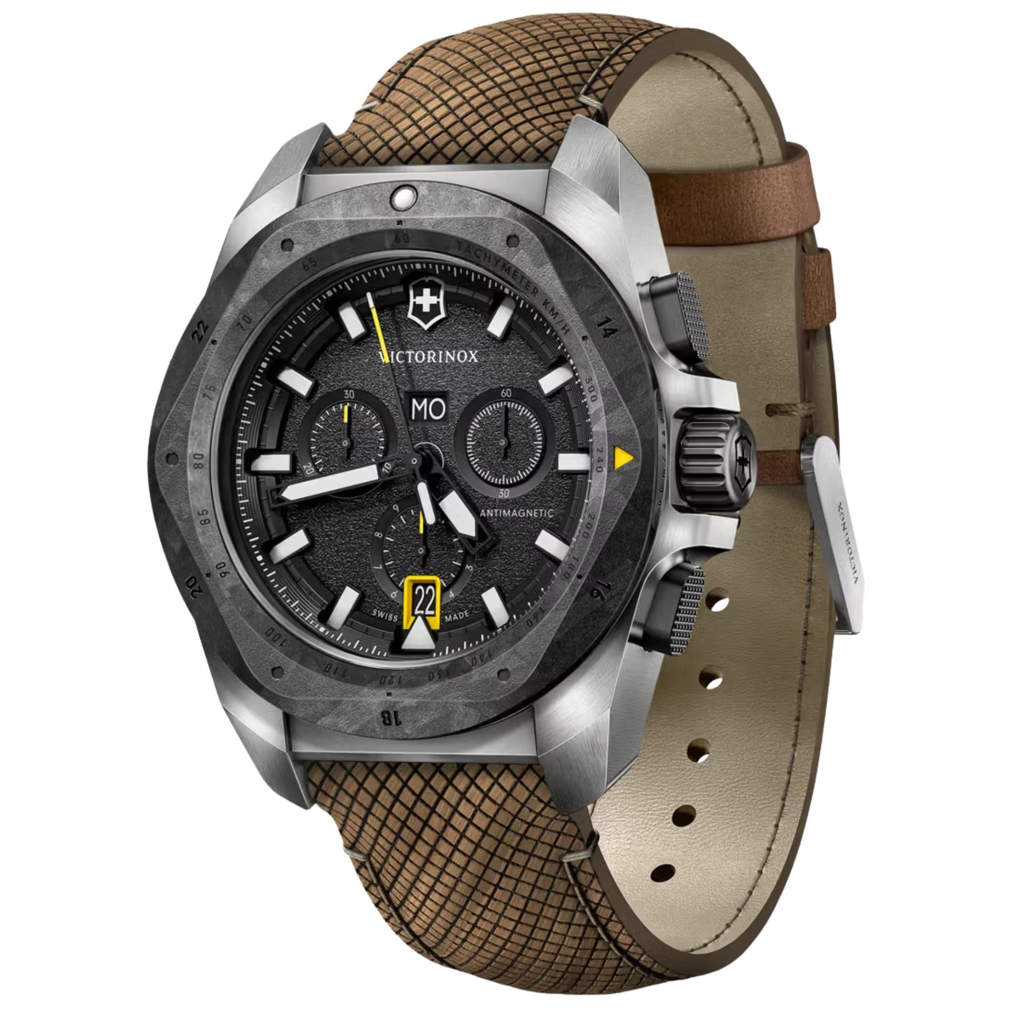 Victorinox I.N.O.X. 43mm Titanium Chronograph Black Dial Wood Mens Quartz Watch 241988.1
