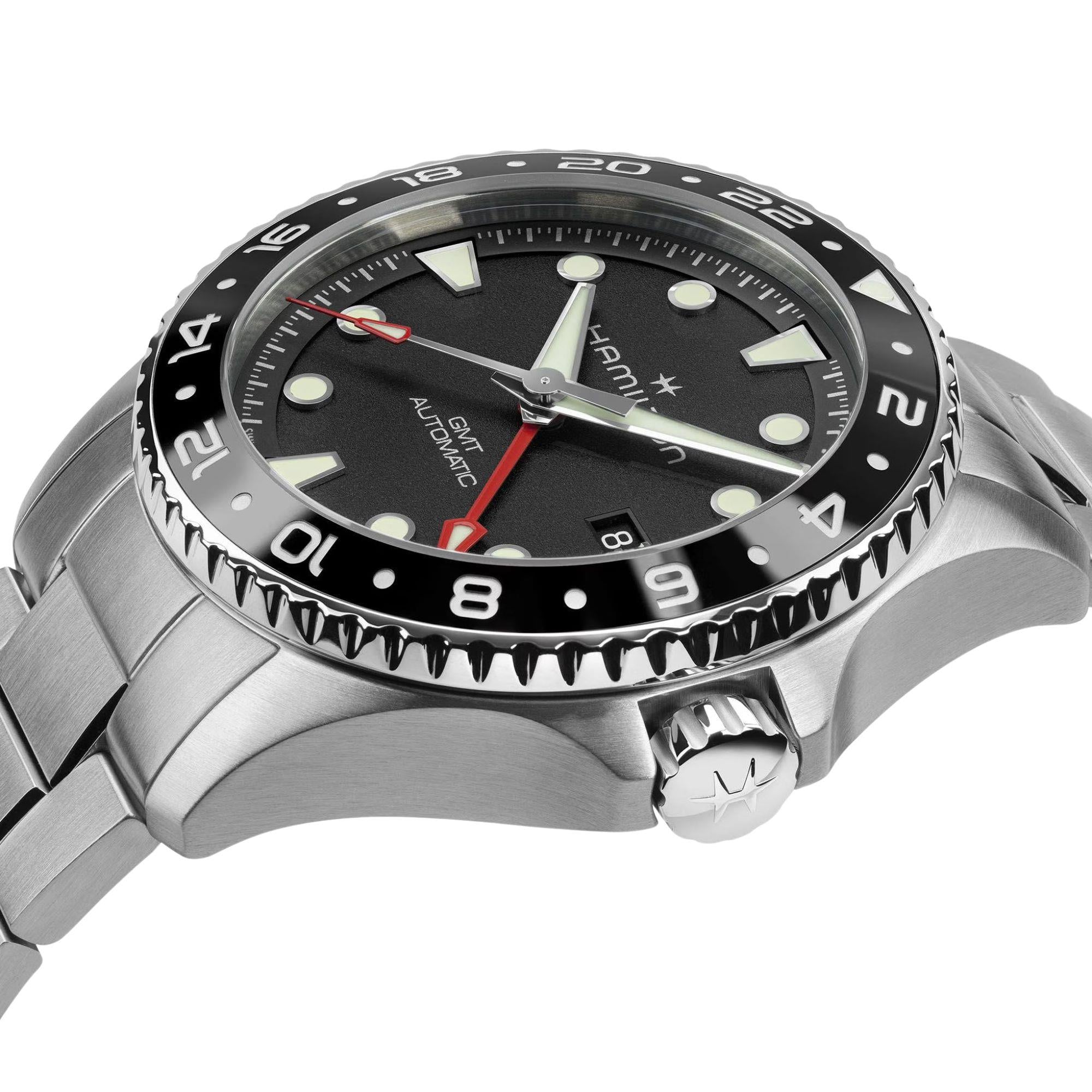 Hamilton Khaki Navy Scuba 43mm GMT Black Dial Steel Mens Automatic Watch H82555130