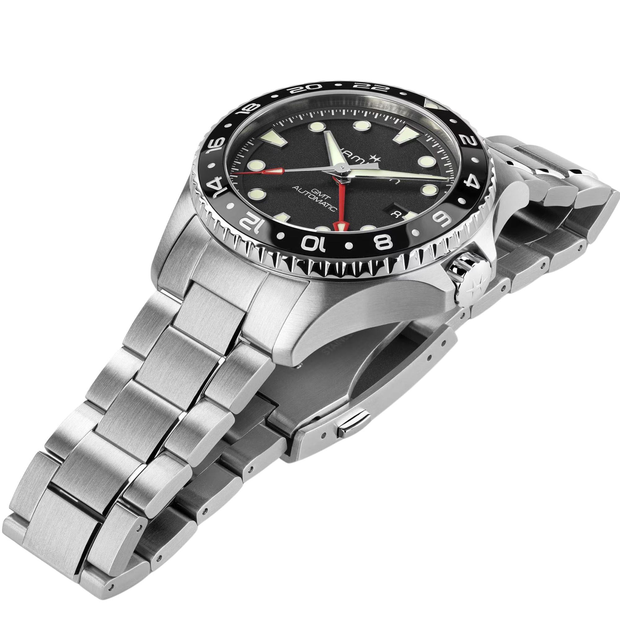 Hamilton Khaki Navy Scuba 43mm GMT Black Dial Steel Mens Automatic Watch H82555130