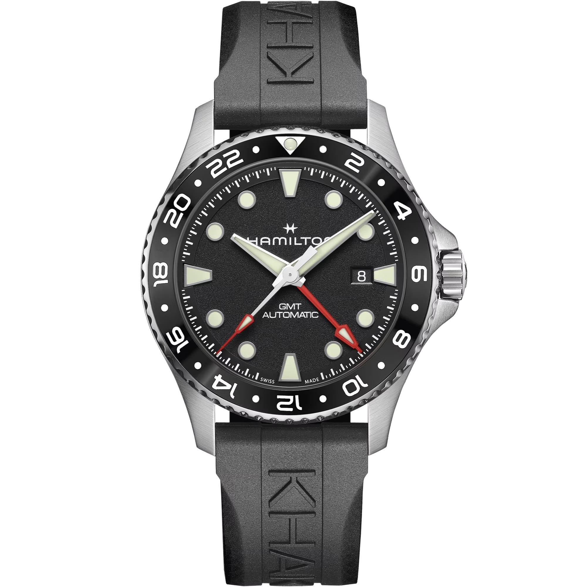 Hamilton Khaki Navy Scuba 43mm GMT Black Dial Rubber Mens Automatic Watch H82555330
