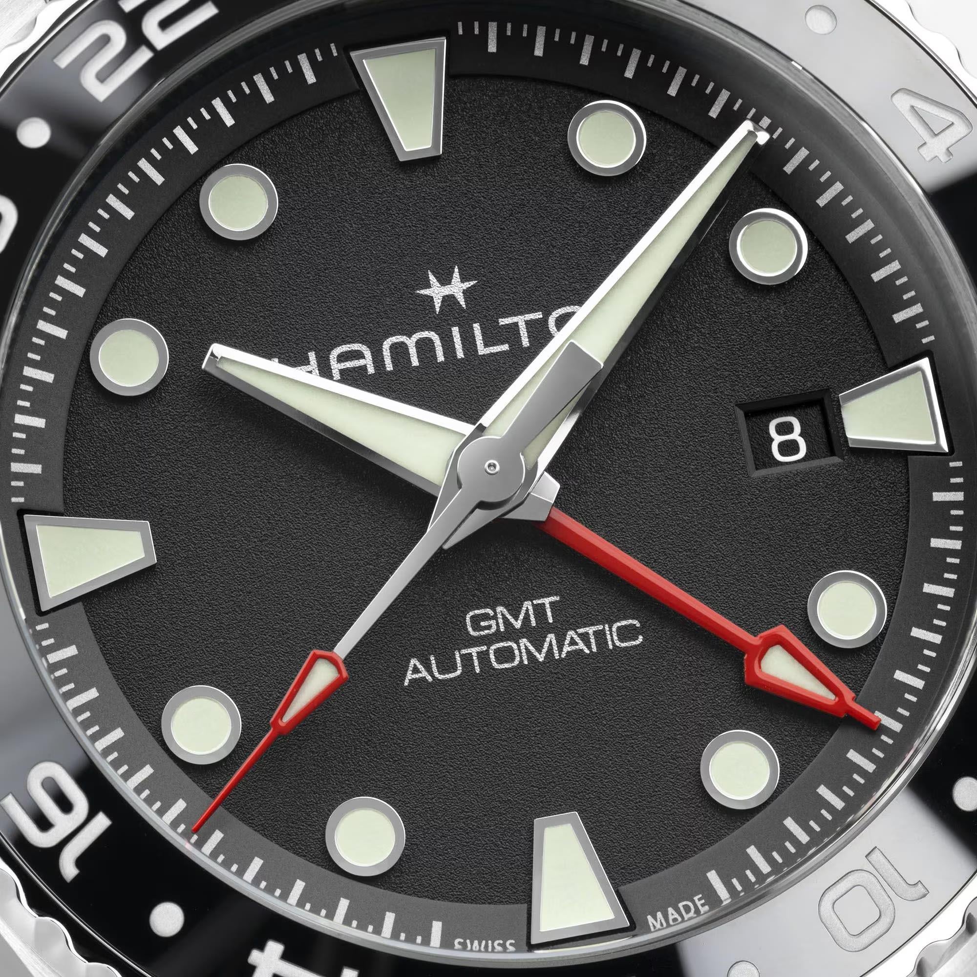 Hamilton Khaki Navy Scuba 43mm GMT Black Dial Rubber Mens Automatic Watch H82555330