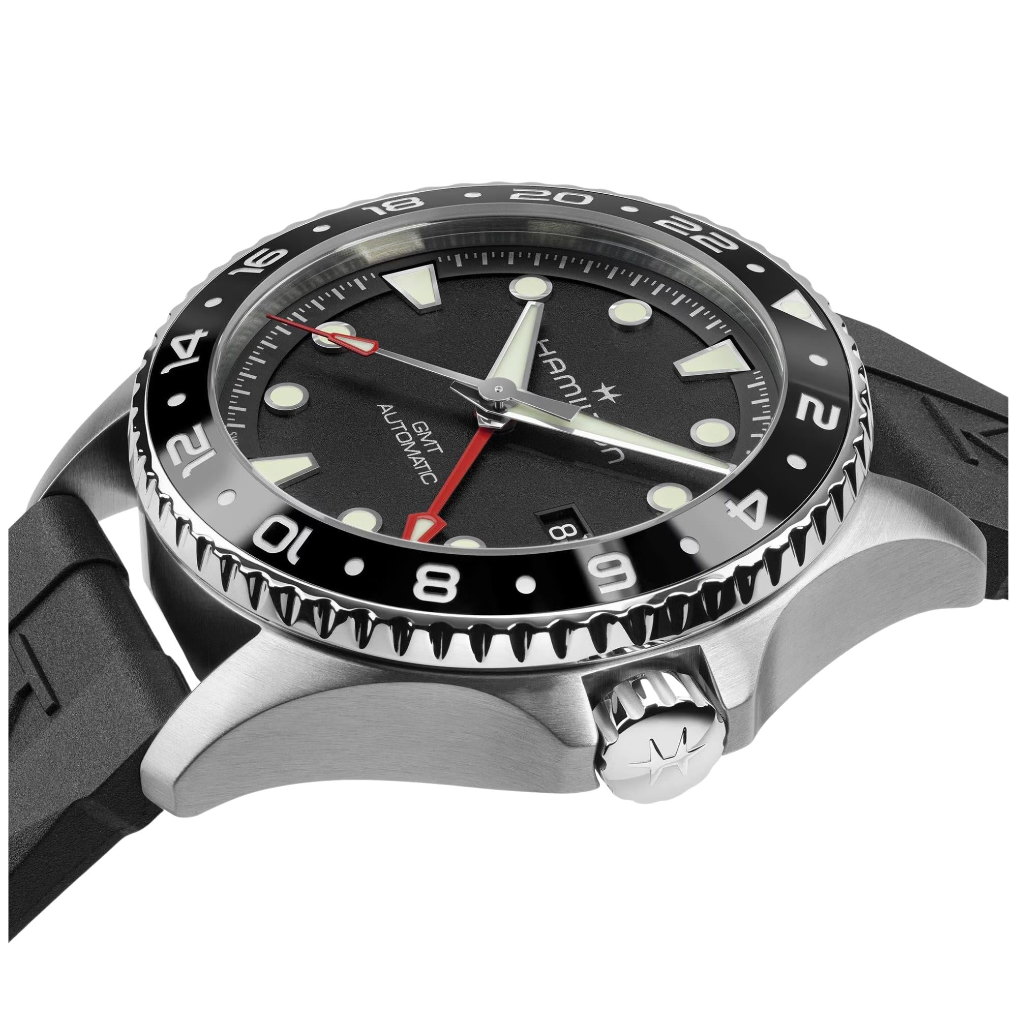 Hamilton Khaki Navy Scuba 43mm GMT Black Dial Rubber Mens Automatic Watch H82555330