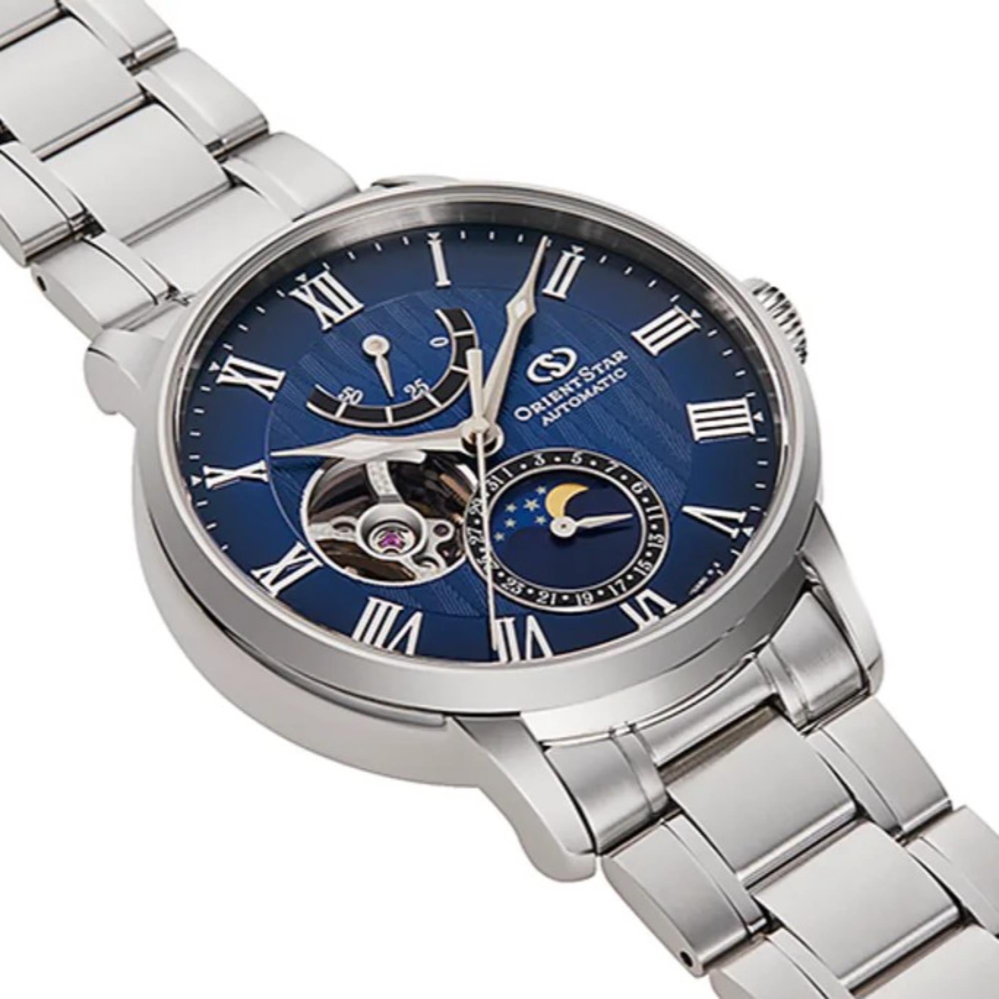 Orient Star RE-AY0103L00B blue dial with steel steel bracelet
