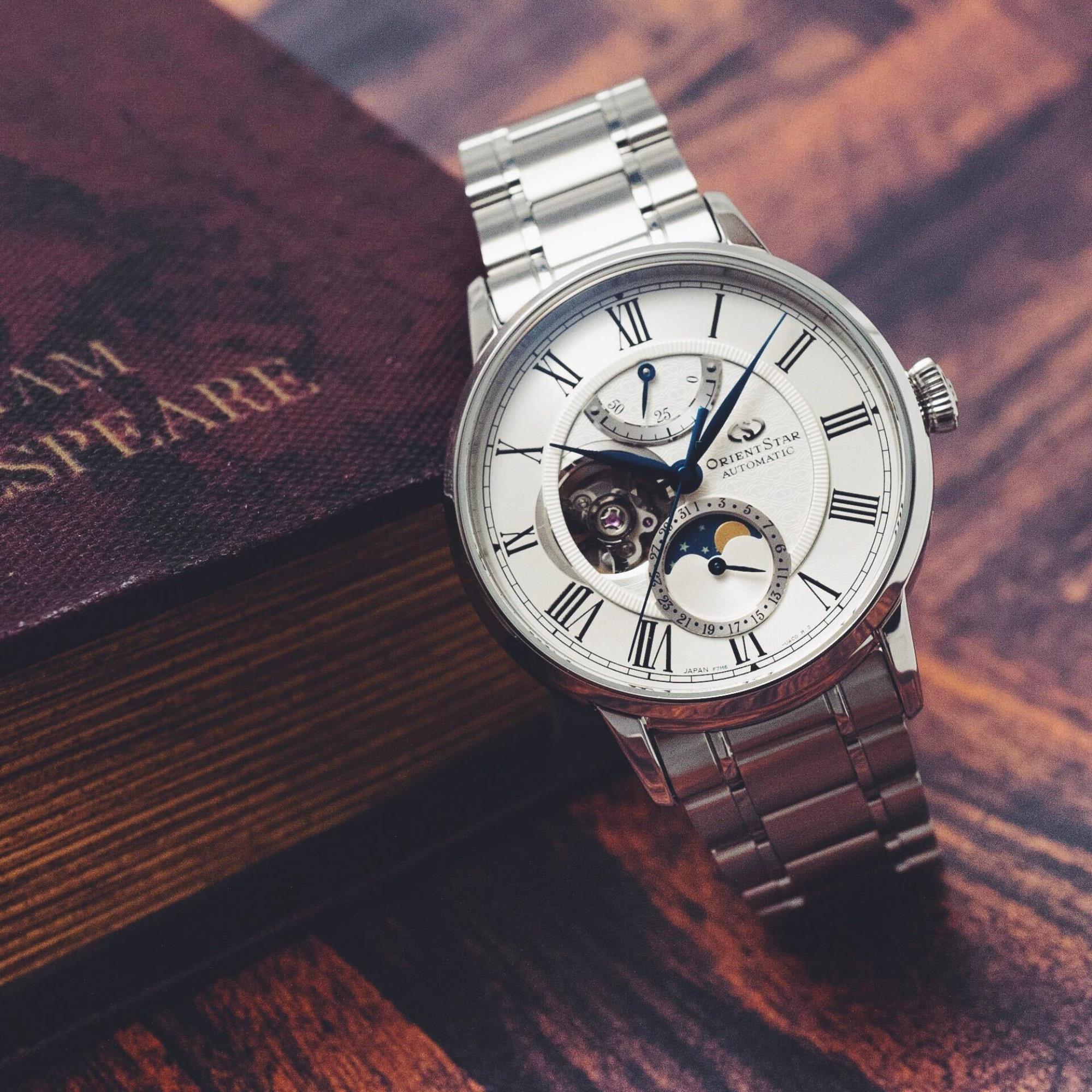 Orient Star Moon Phase 41mm Semi Skeleton White Dial Steel Mens Automatic Watch RE-AY0102S00B