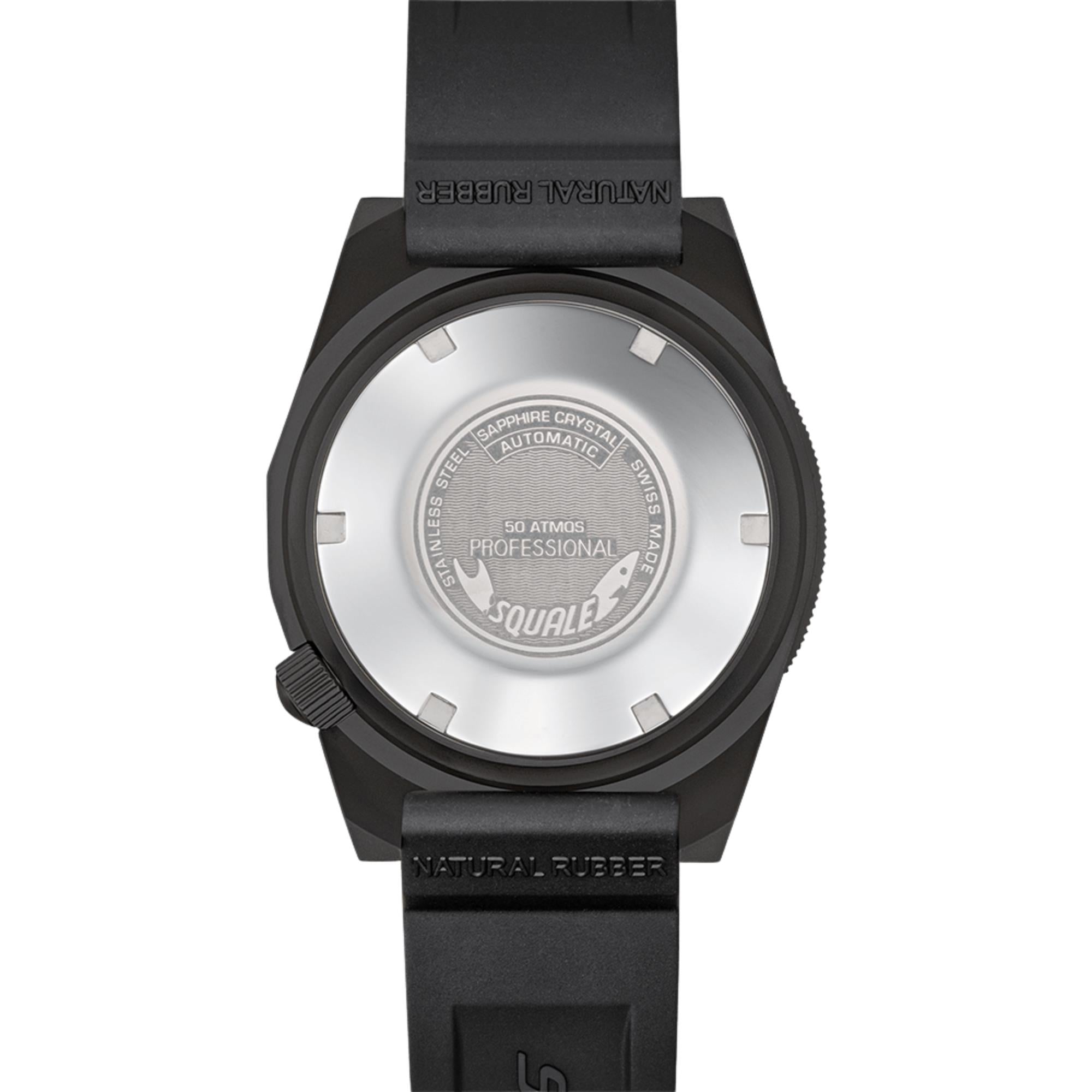 Squale 1521 DLC 42mm Black Dial Rubber Mens Automatic Watch 1521DLCBK.VO