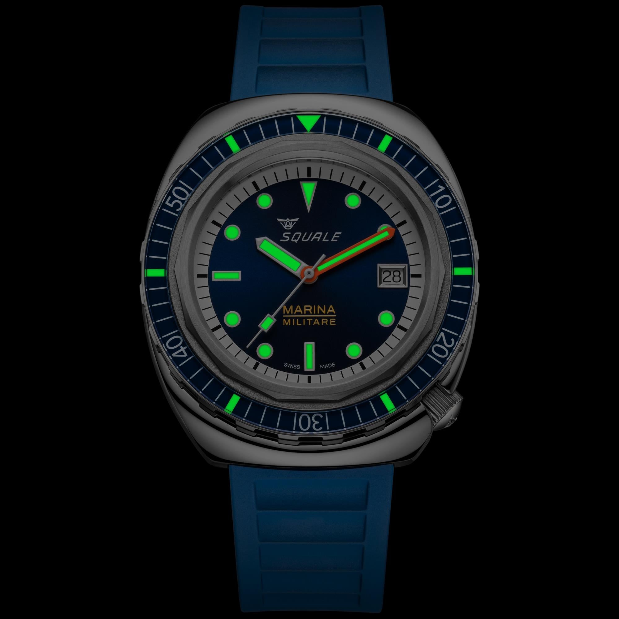 Squale 2001 Marina Militare 41.5mm Limited Edition Navy Blue Dial Rubber and Steel Mens Automatic Watch 2001MARINA.RBL