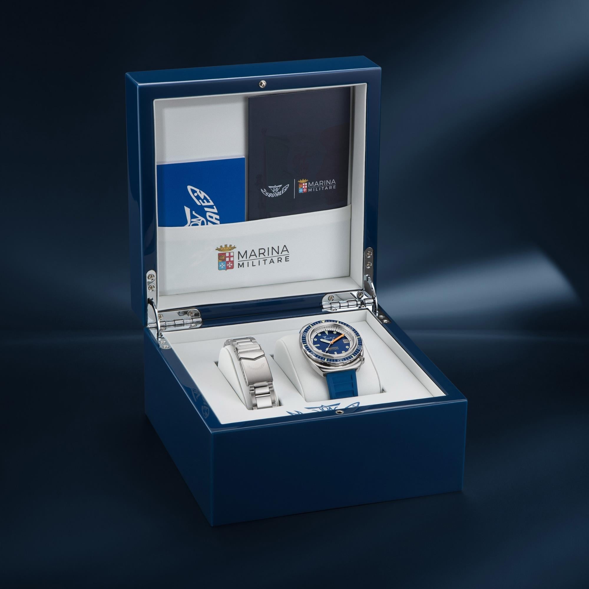 Squale 2001 Marina Militare 41.5mm Limited Edition Navy Blue Dial Rubber and Steel Mens Automatic Watch 2001MARINA.RBL