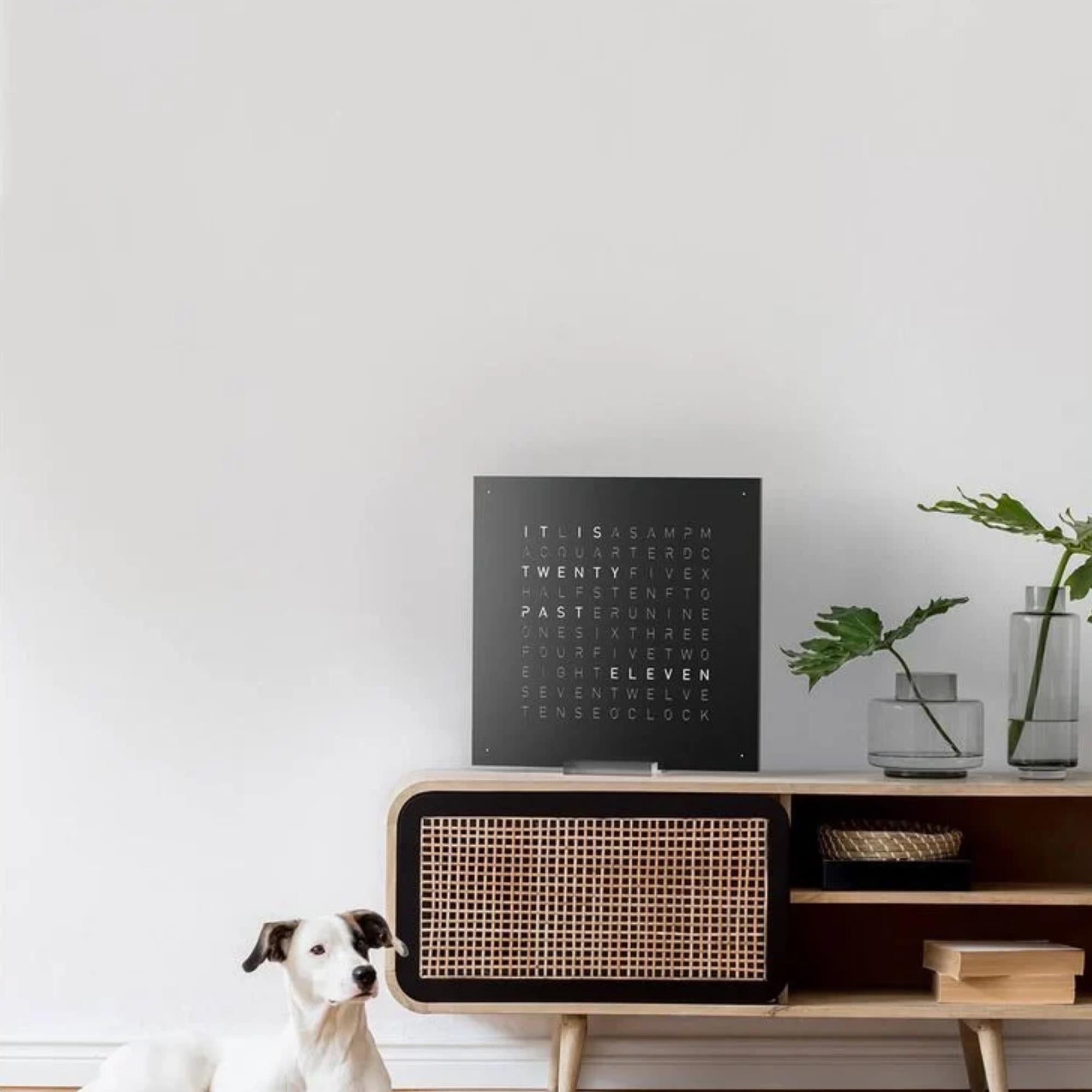 QLOCKTWO Earth 45 Steel Series Black Pepper English Wall Clock QT4ENBLPC-UK