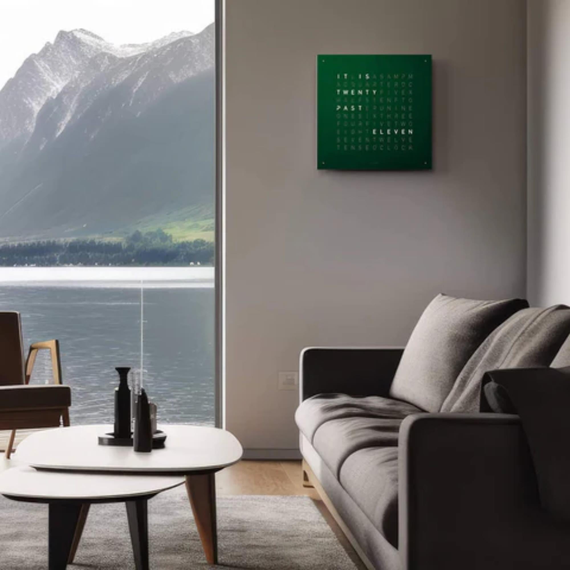 QLOCKTWO Earth 45 Steel Series Green Velvet English Wall Clock QT4ENRGVC-UK