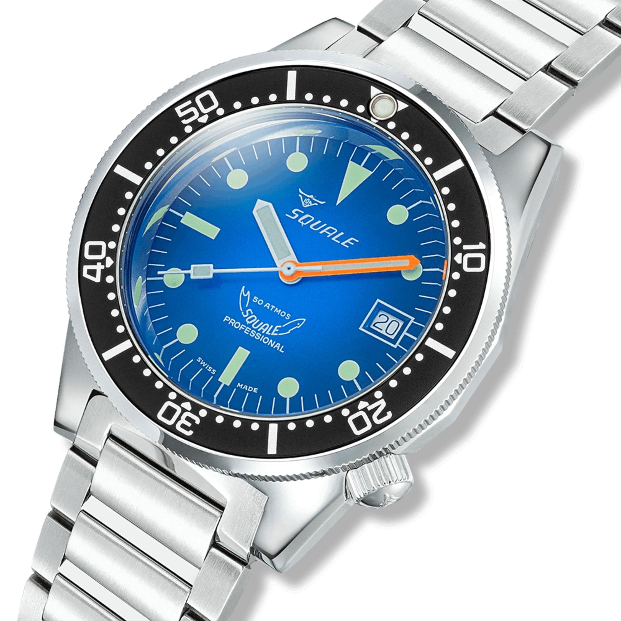 Squale 1521 Blue Ray 42mm Smoky Blue Dial Steel Mens Automatic Watch 1521PROFD.SQ20B