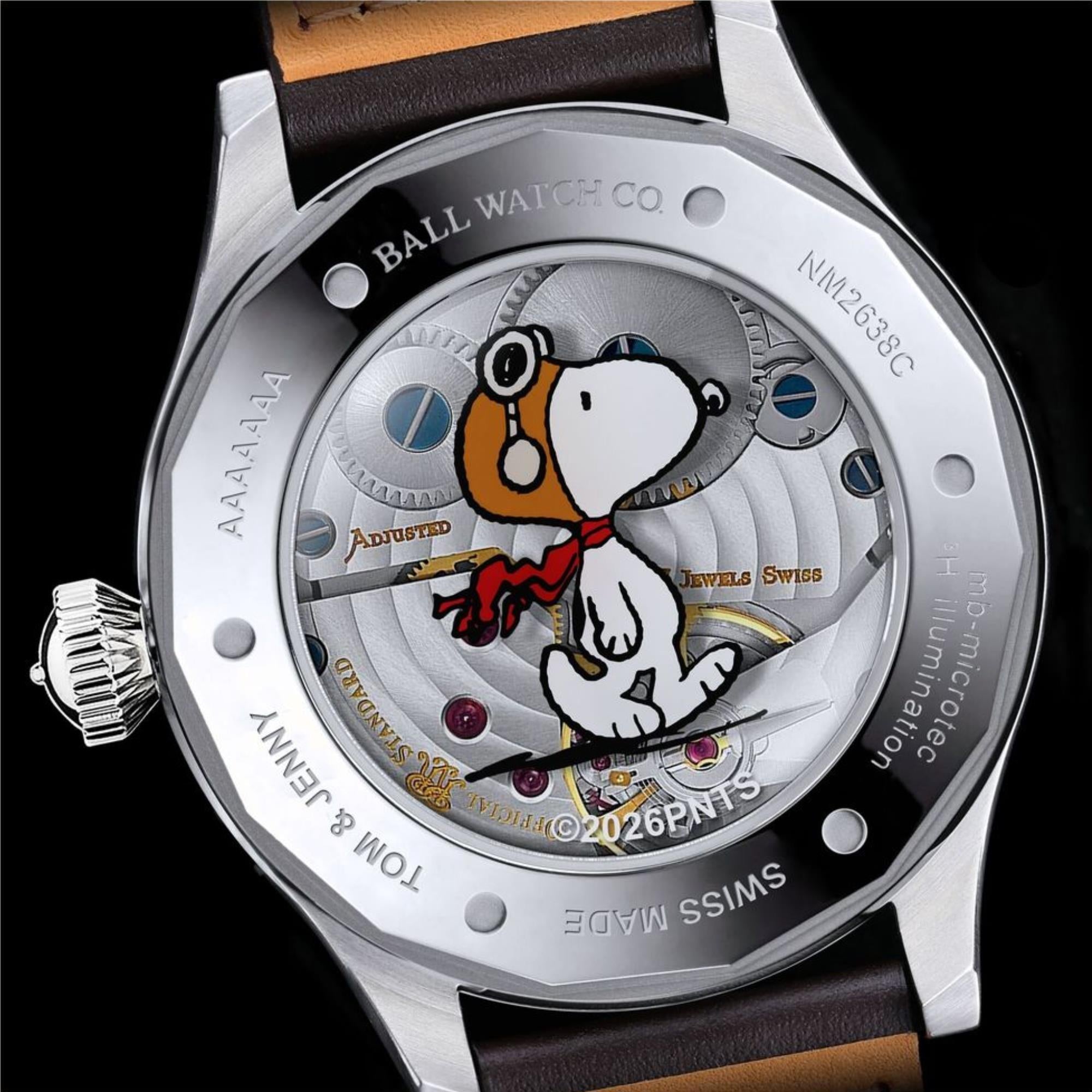 BALL Engineer Master II 46mm Snoopy Flying Ace Limited Edition Black Dial Leather Mens Manual-Wind Watch NM2638C-L2J-BK