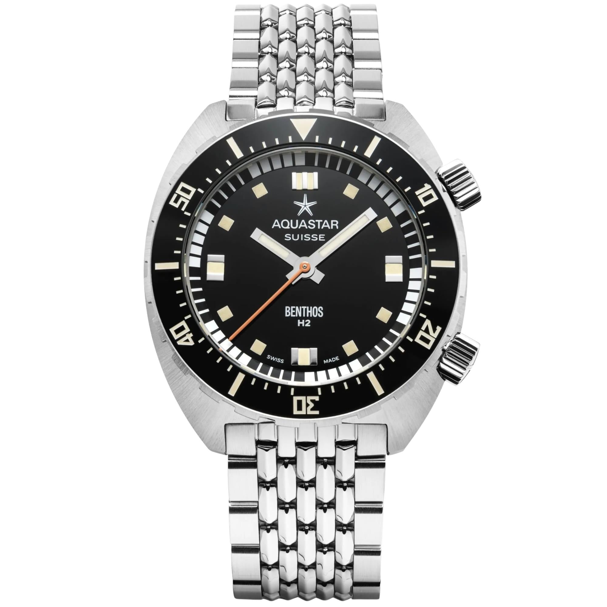 Aquastar Benthos Heritage II 40mm Limited Edition Black Dial Steel Mens Automatic Watch BENTHOS-H2-BLACK BRACELET