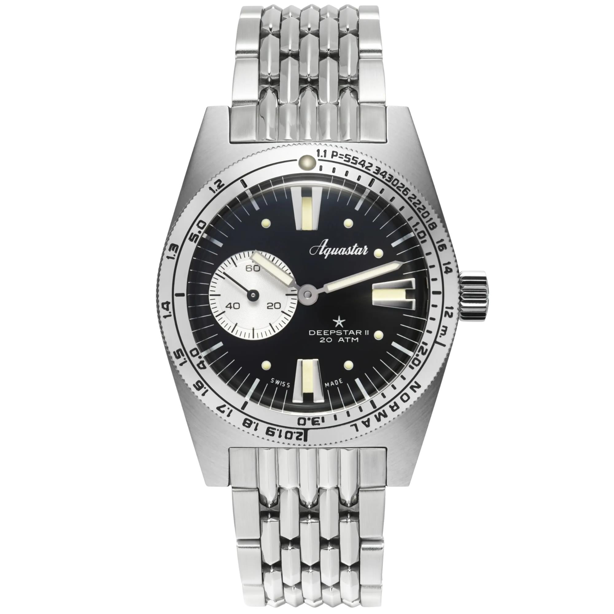 Aquastar Deepstar II 37mm Mono-Compax Black Dial Steel Mens Automatic Watch DS2-BOR VB
