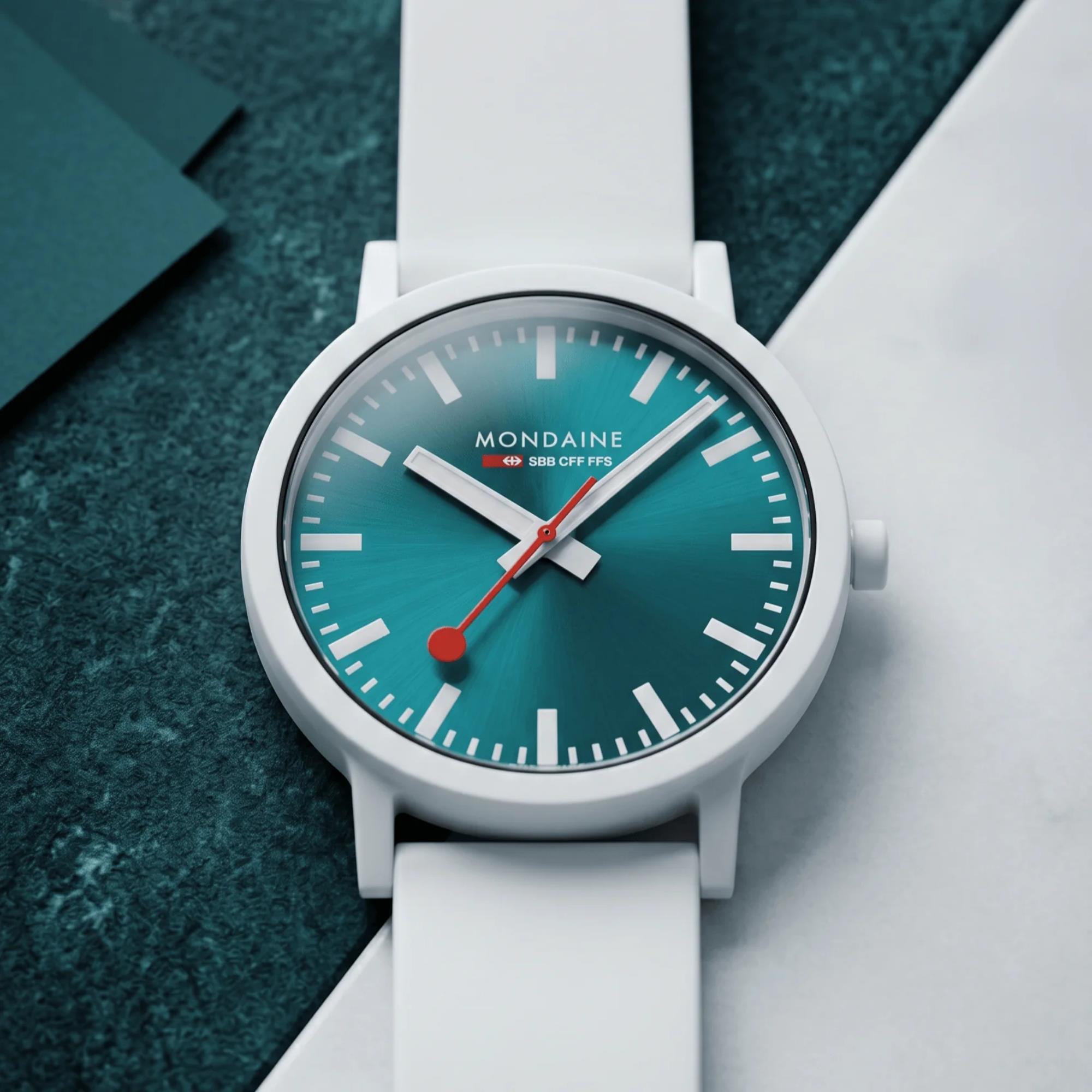 Mondaine Essence Teal 41mm Limited Edition Blue Dial Silicone Mens Quartz Watch MS1.41140.RA