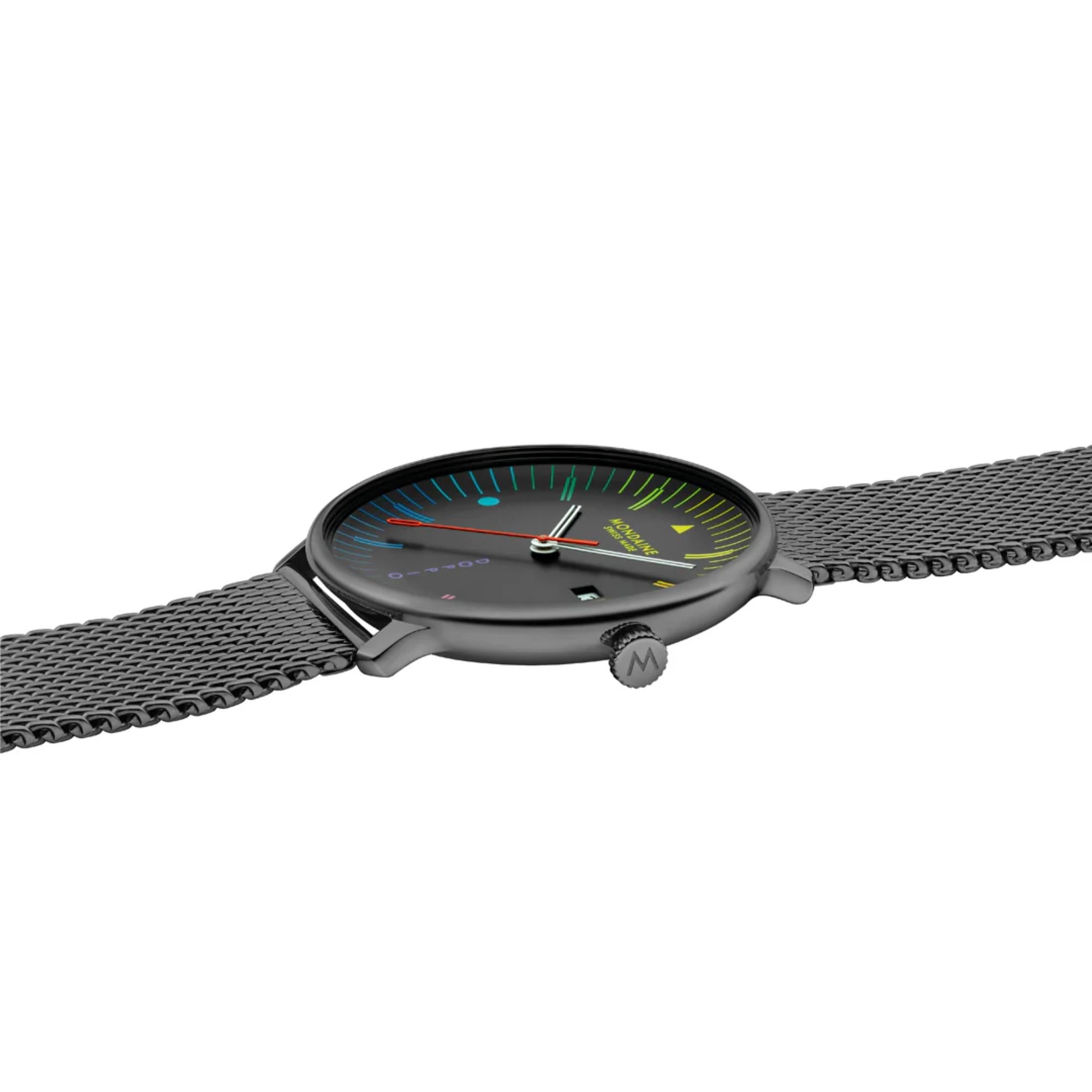 Mondaine Doppio Bauhaus Inspired 41mm Black Dial Steel Mens Quartz Watch MLE.41221.SM